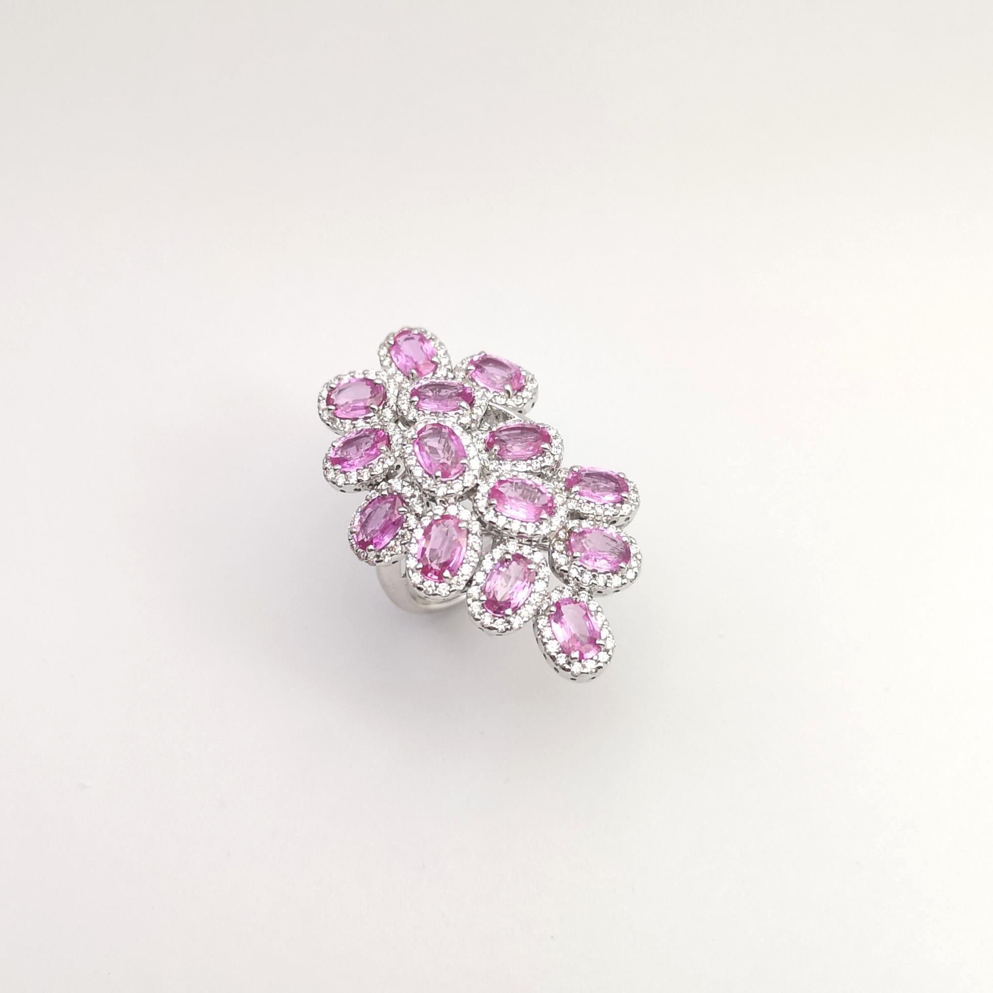 Pink Sapphire with Diamond Ring set in 18K White Gold Settings For Sale 5