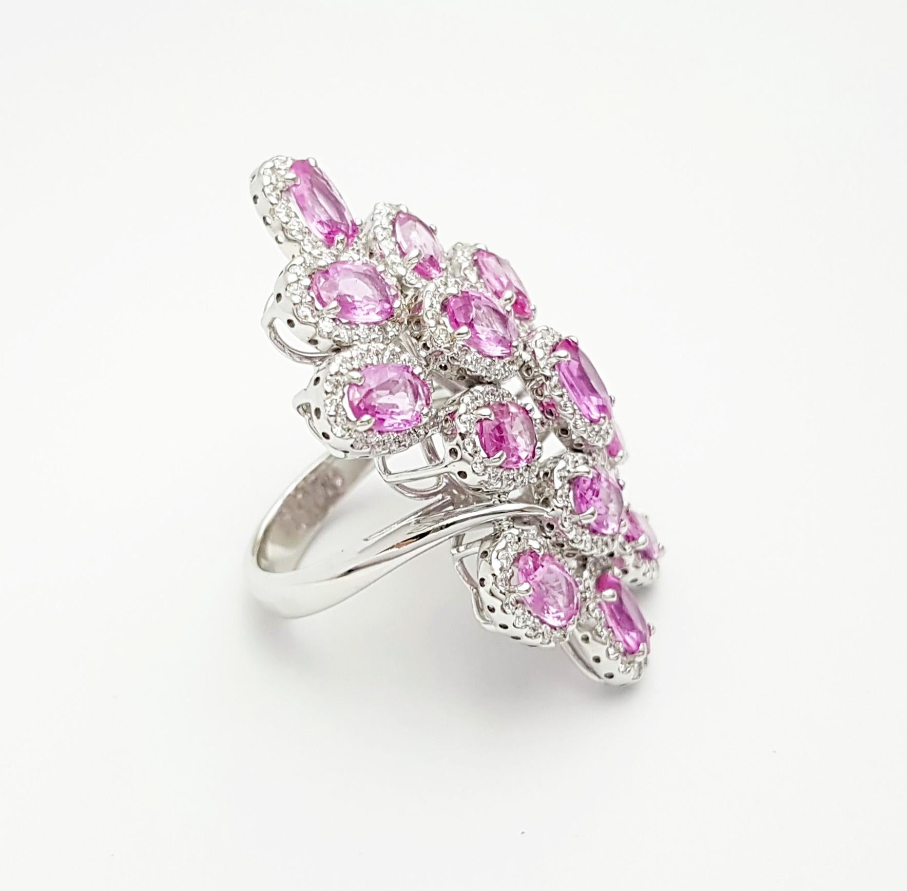 Pink Sapphire with Diamond Ring set in 18K White Gold Settings For Sale 6