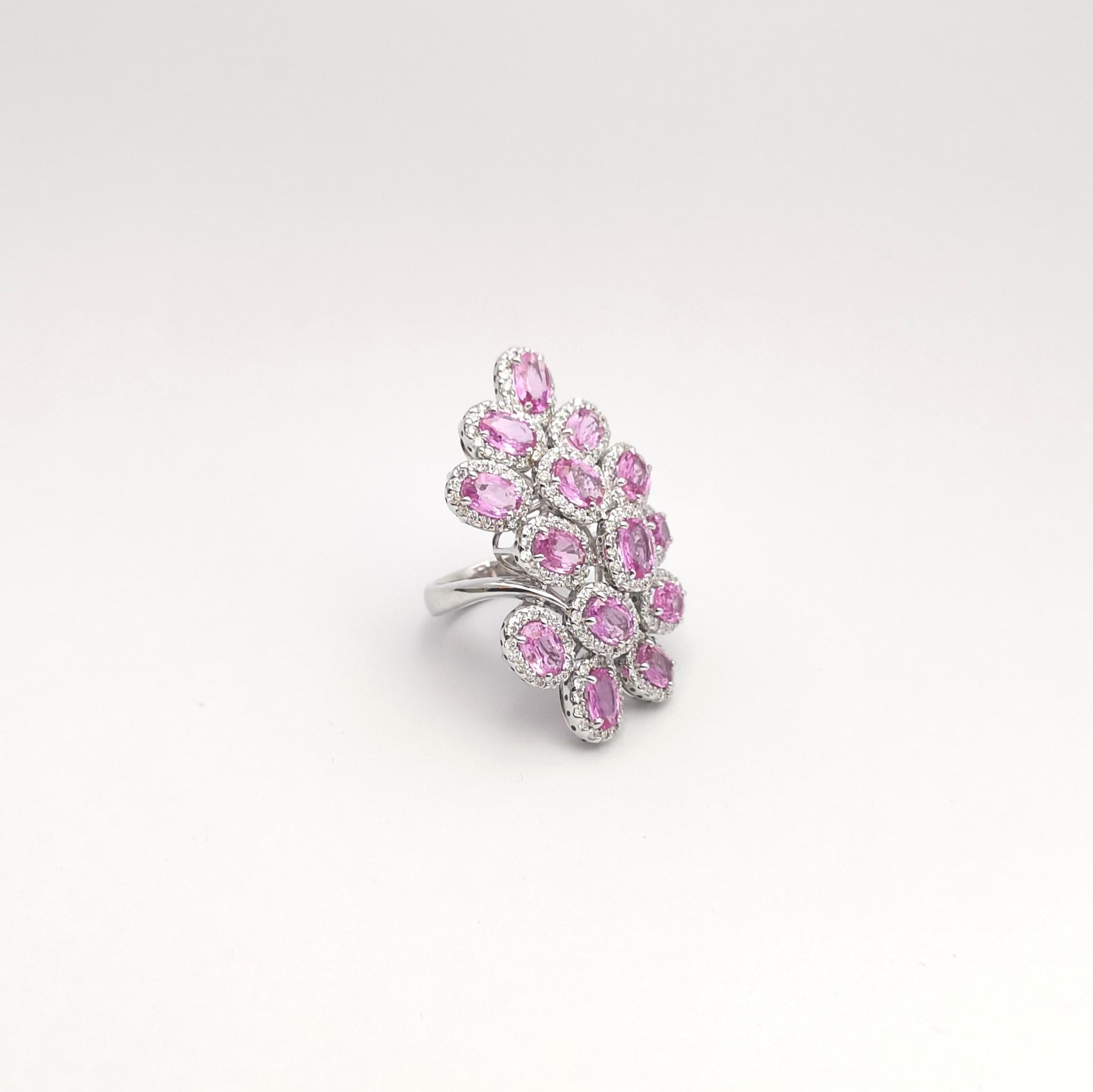 Pink Sapphire with Diamond Ring set in 18K White Gold Settings For Sale 7