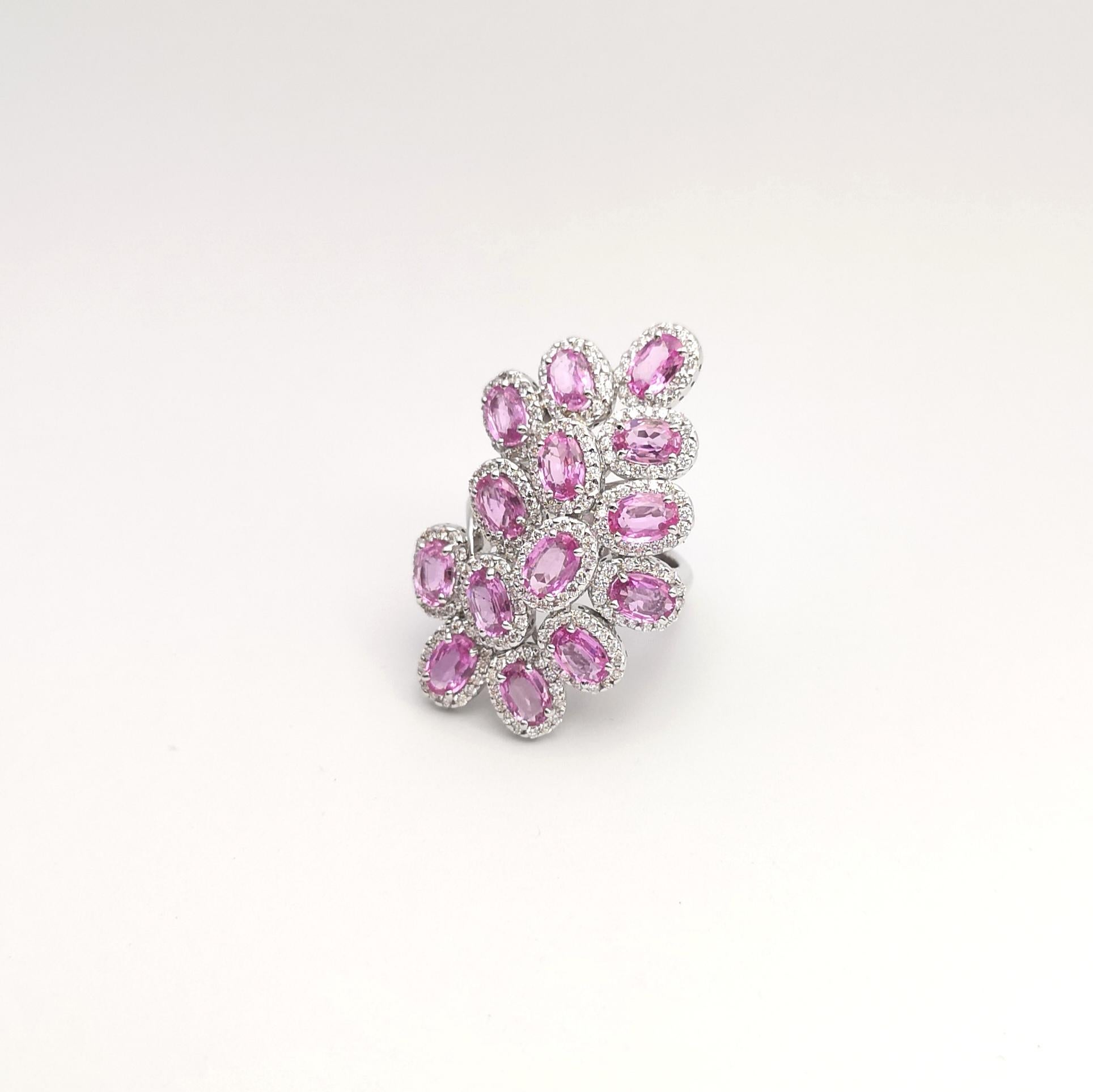 Pink Sapphire with Diamond Ring set in 18K White Gold Settings For Sale 8