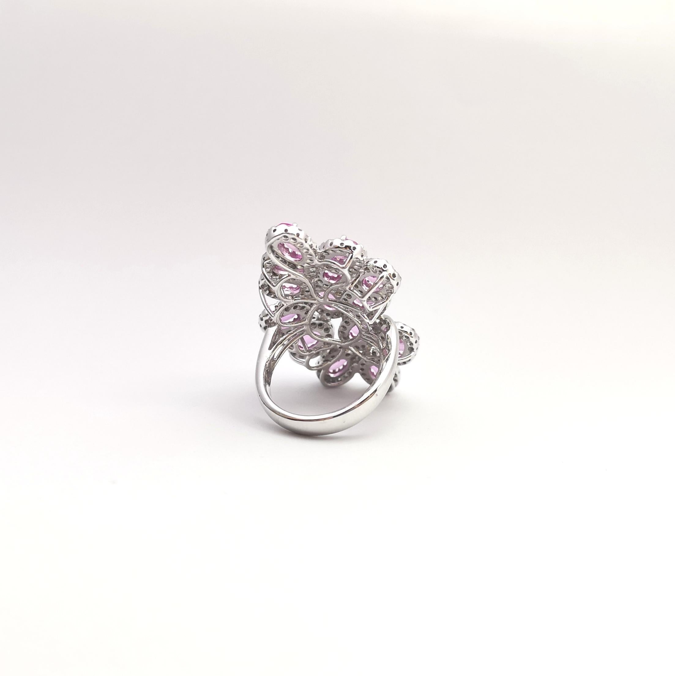 Pink Sapphire with Diamond Ring set in 18K White Gold Settings For Sale 9