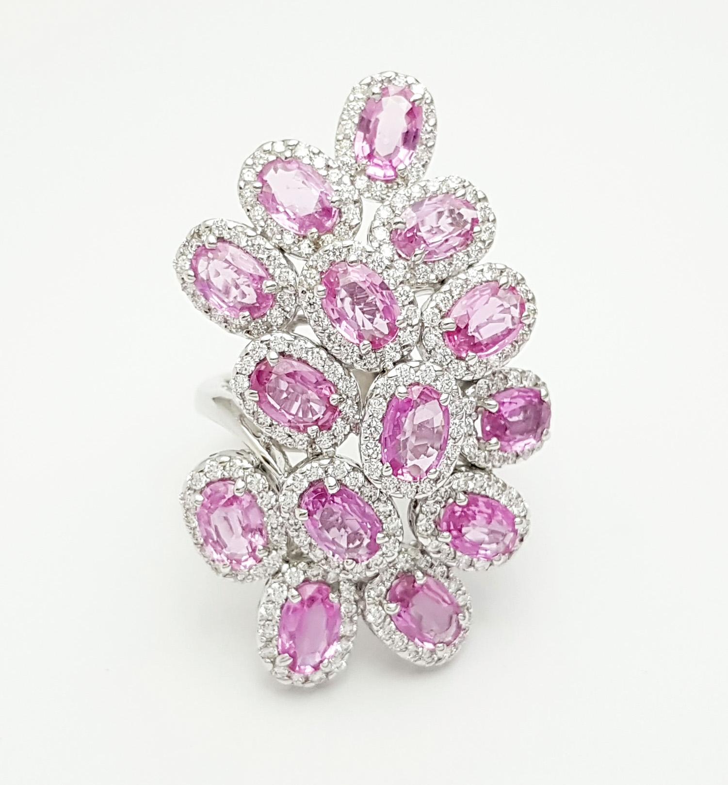 Pink Sapphire with Diamond Ring set in 18K White Gold Settings For Sale 10