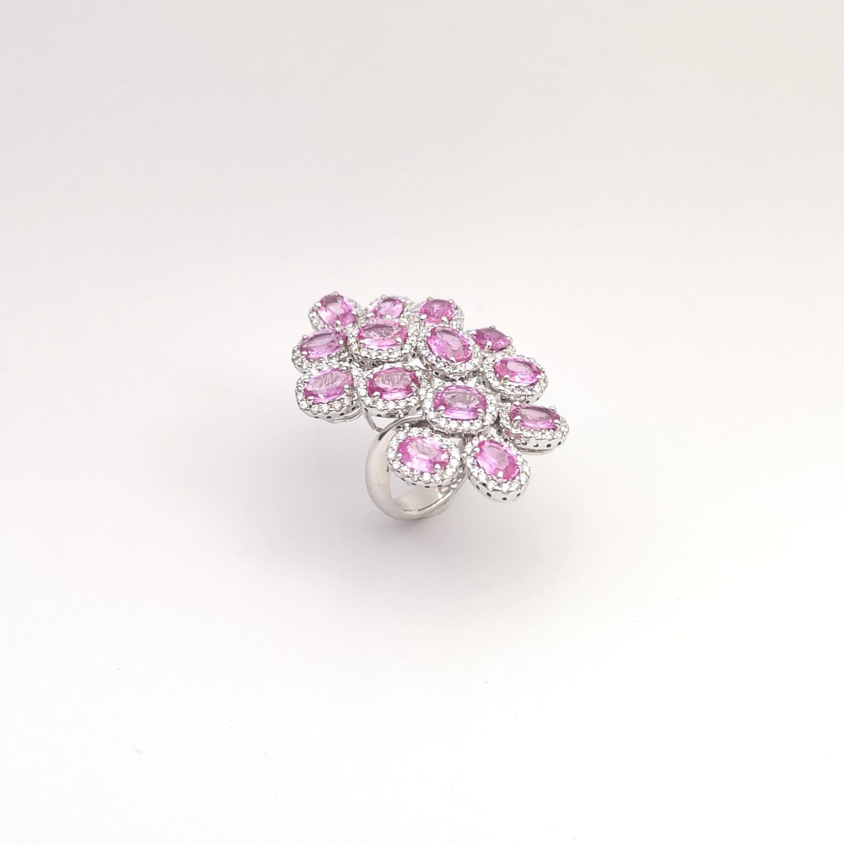 Pink Sapphire with Diamond Ring set in 18K White Gold Settings For Sale 11
