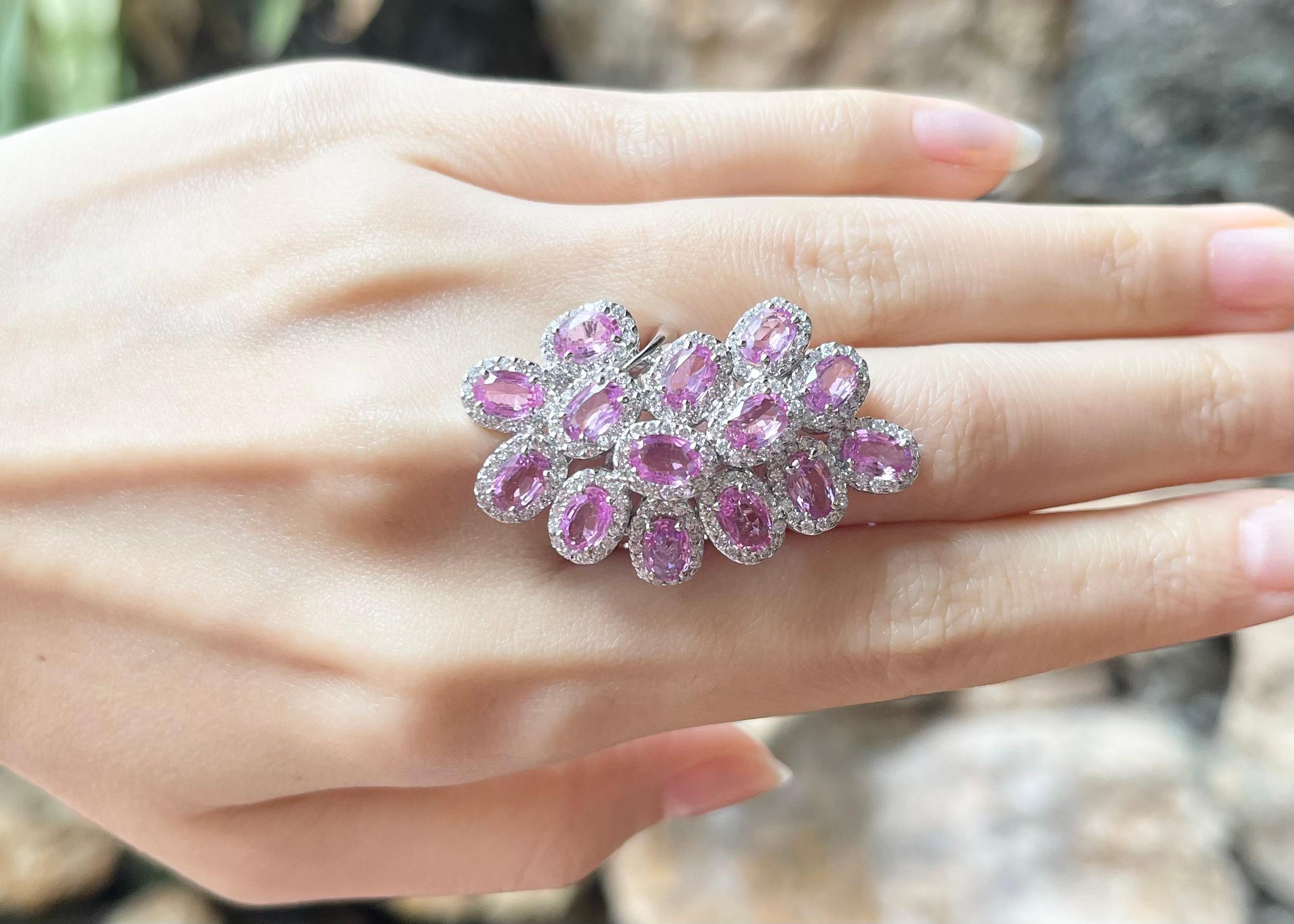 Contemporary Pink Sapphire with Diamond Ring set in 18K White Gold Settings For Sale
