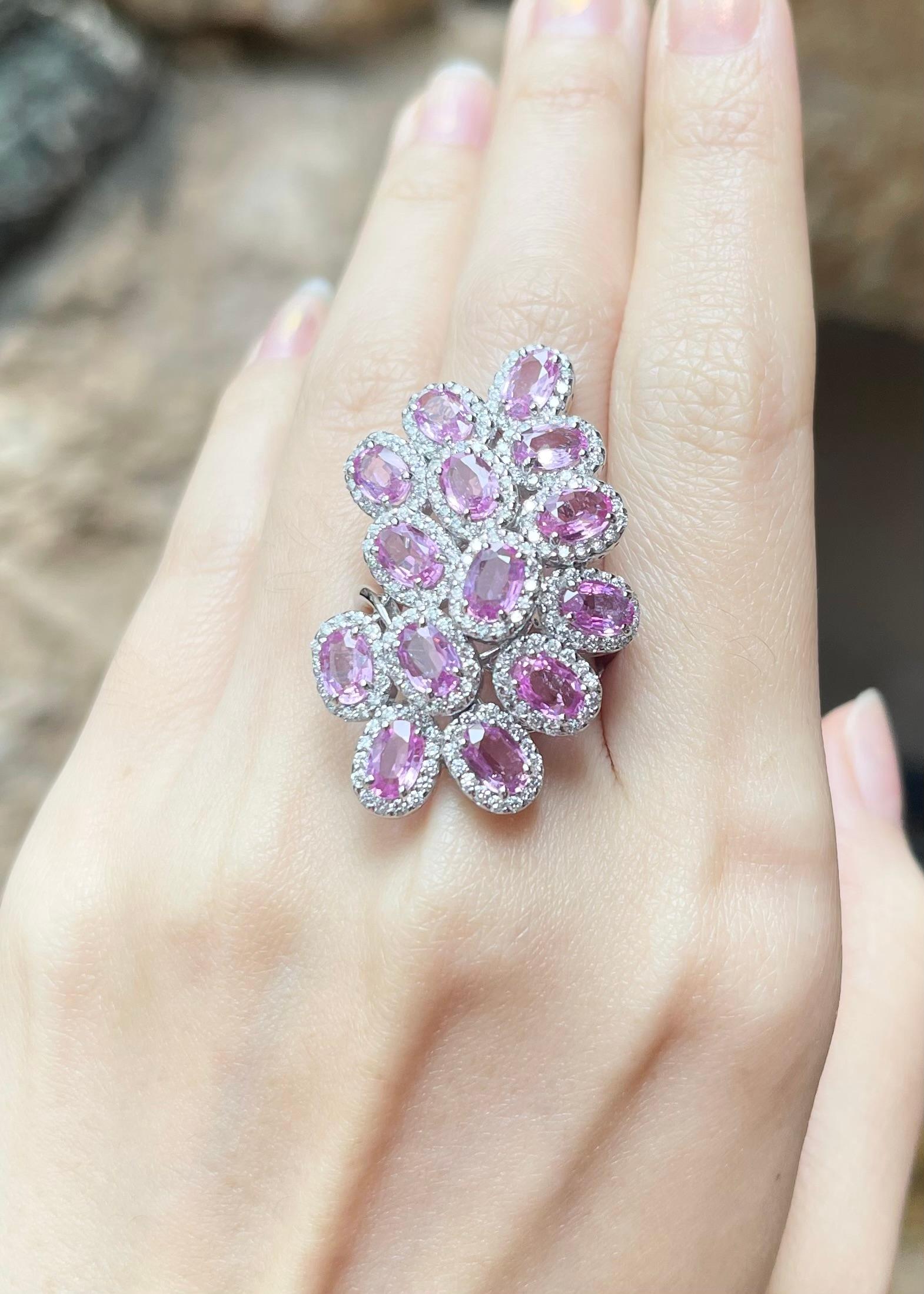Pink Sapphire with Diamond Ring set in 18K White Gold Settings In New Condition For Sale In Bangkok, TH