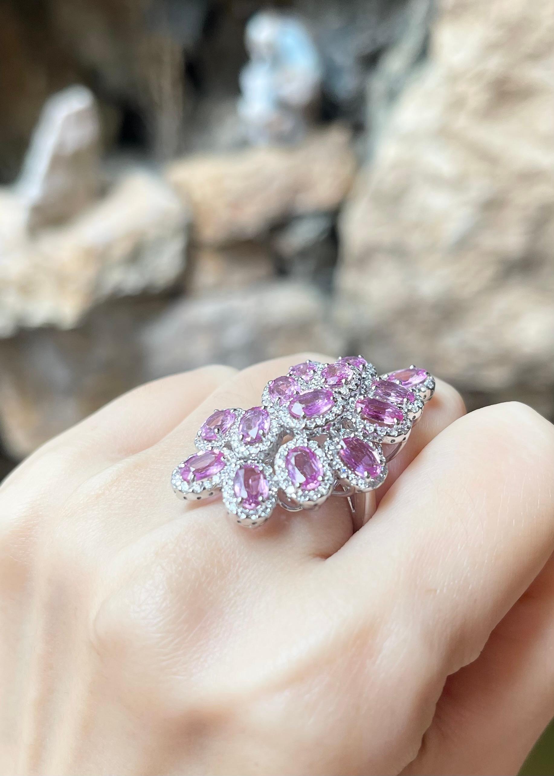 Women's Pink Sapphire with Diamond Ring set in 18K White Gold Settings For Sale
