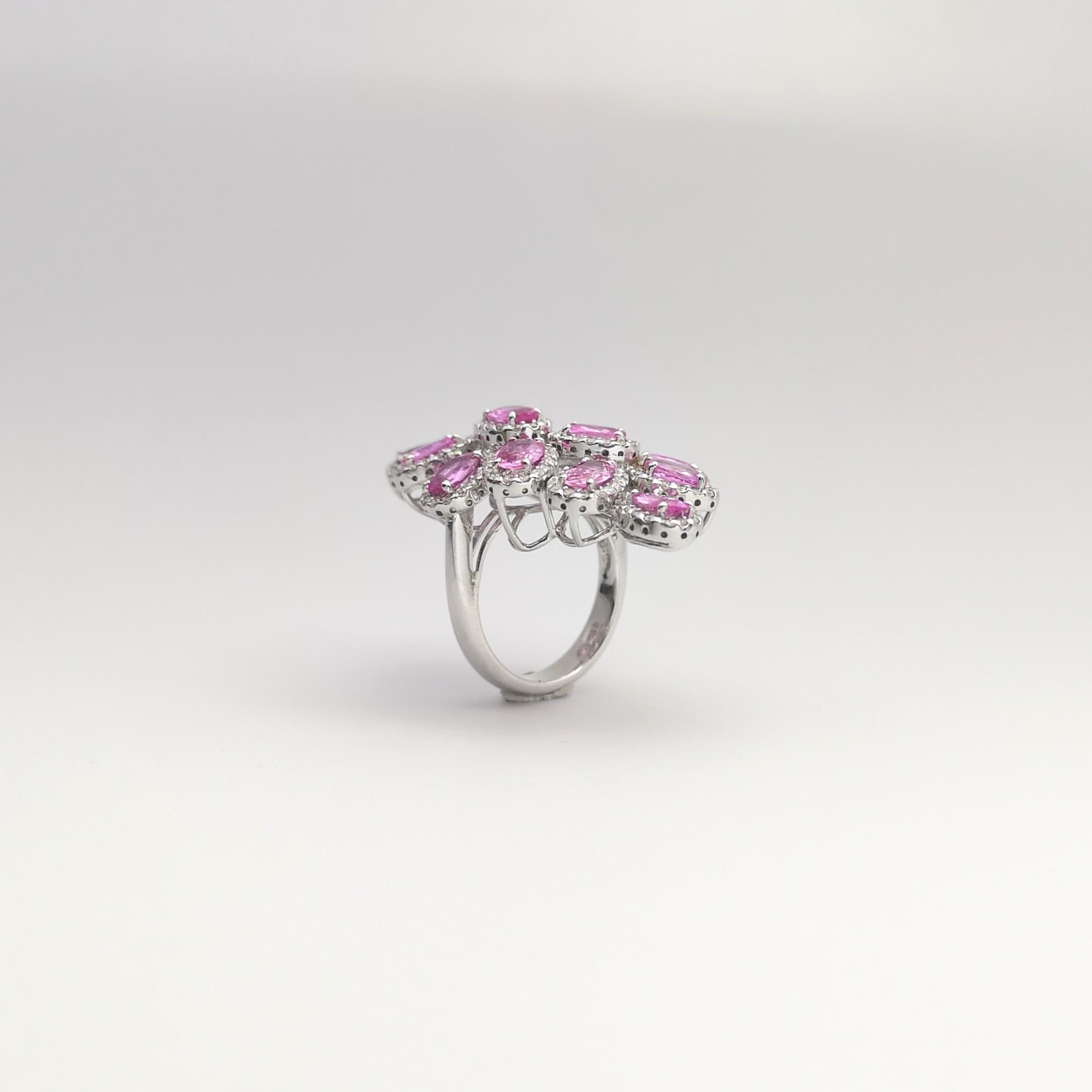 Pink Sapphire with Diamond Ring set in 18K White Gold Settings For Sale 2