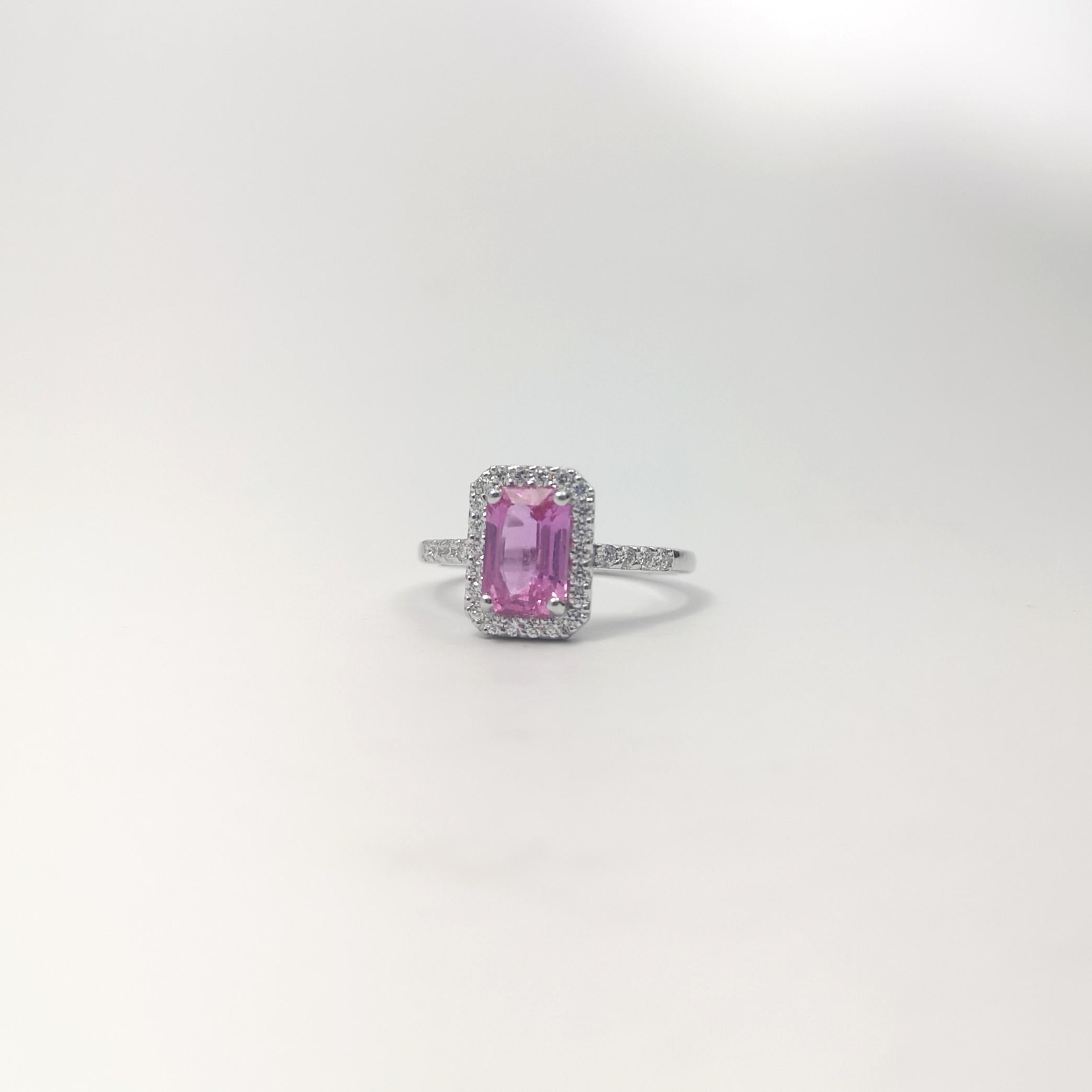 Pink Sapphire mit Diamond Ring in 18K Weißgold gefasst im Angebot 2