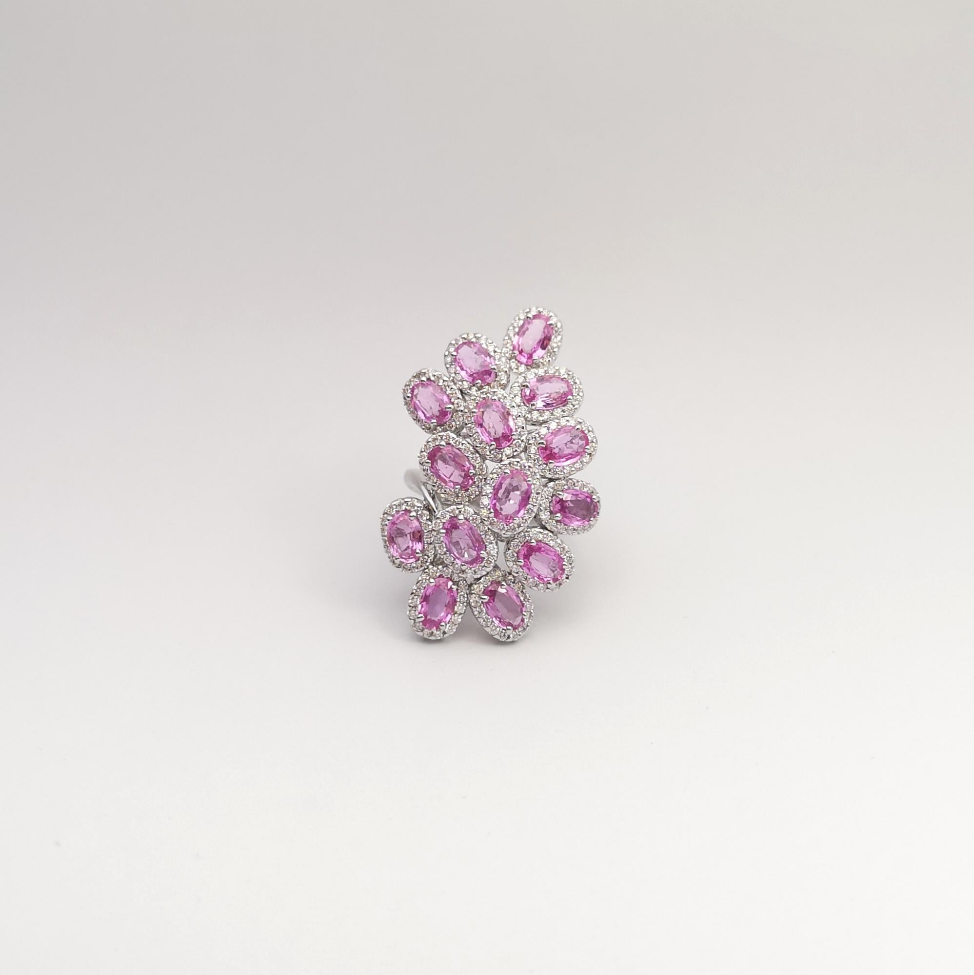 Pink Sapphire with Diamond Ring set in 18K White Gold Settings For Sale 3