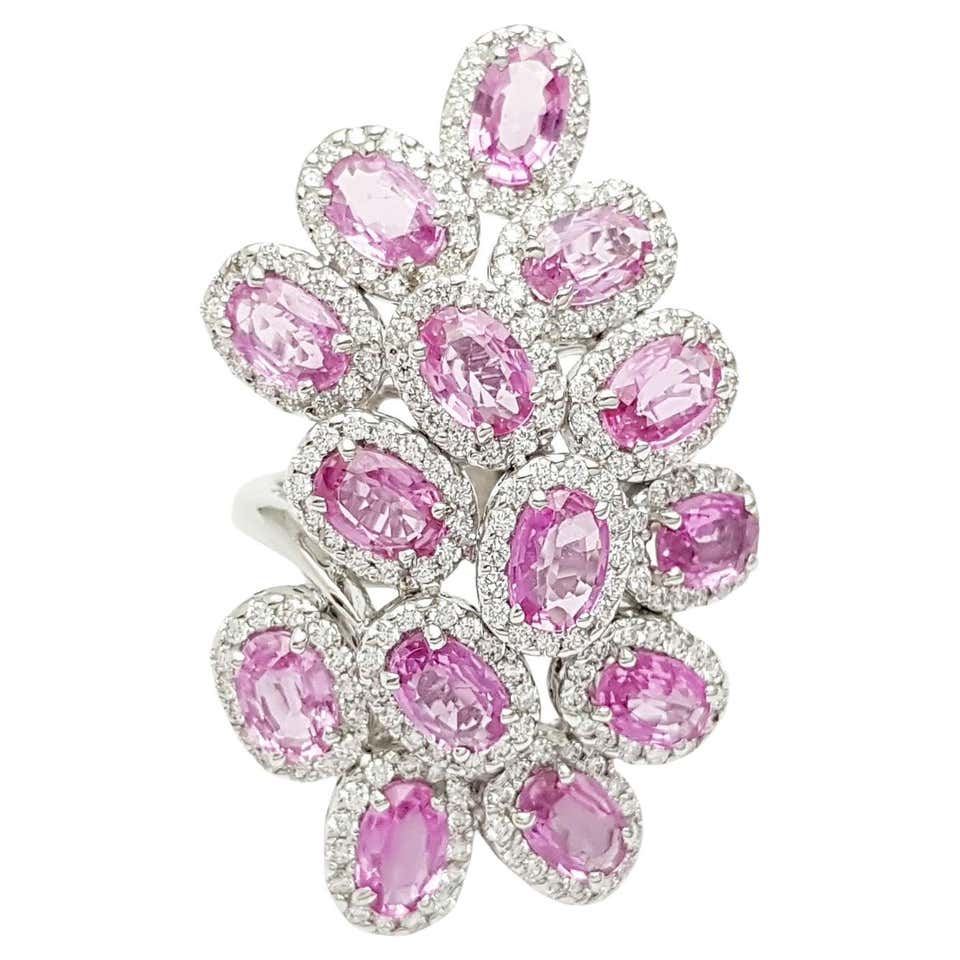 Purple-Pink Rhodolite 5.18 carat Ring with diamonds in 18K white gold ...