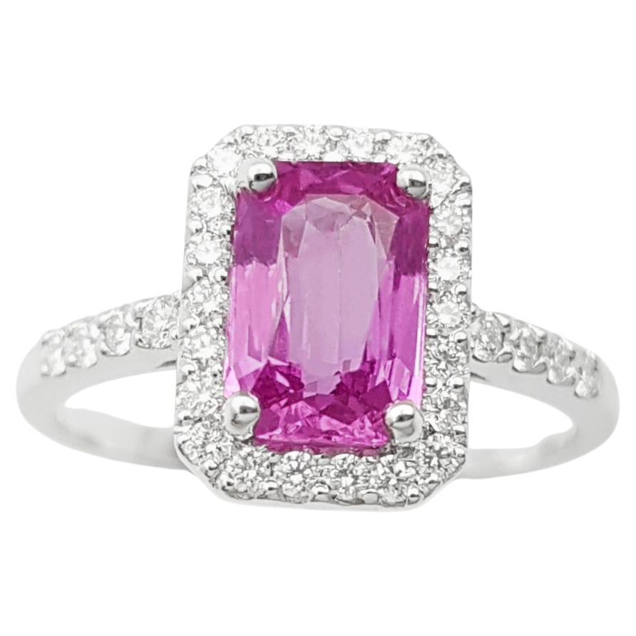 Anillo de Zafiro Rosa con Diamante engastado en Oro Blanco de 18K