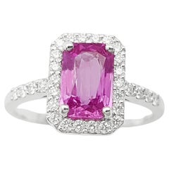 Anillo de Zafiro Rosa con Diamante engastado en Oro Blanco de 18K
