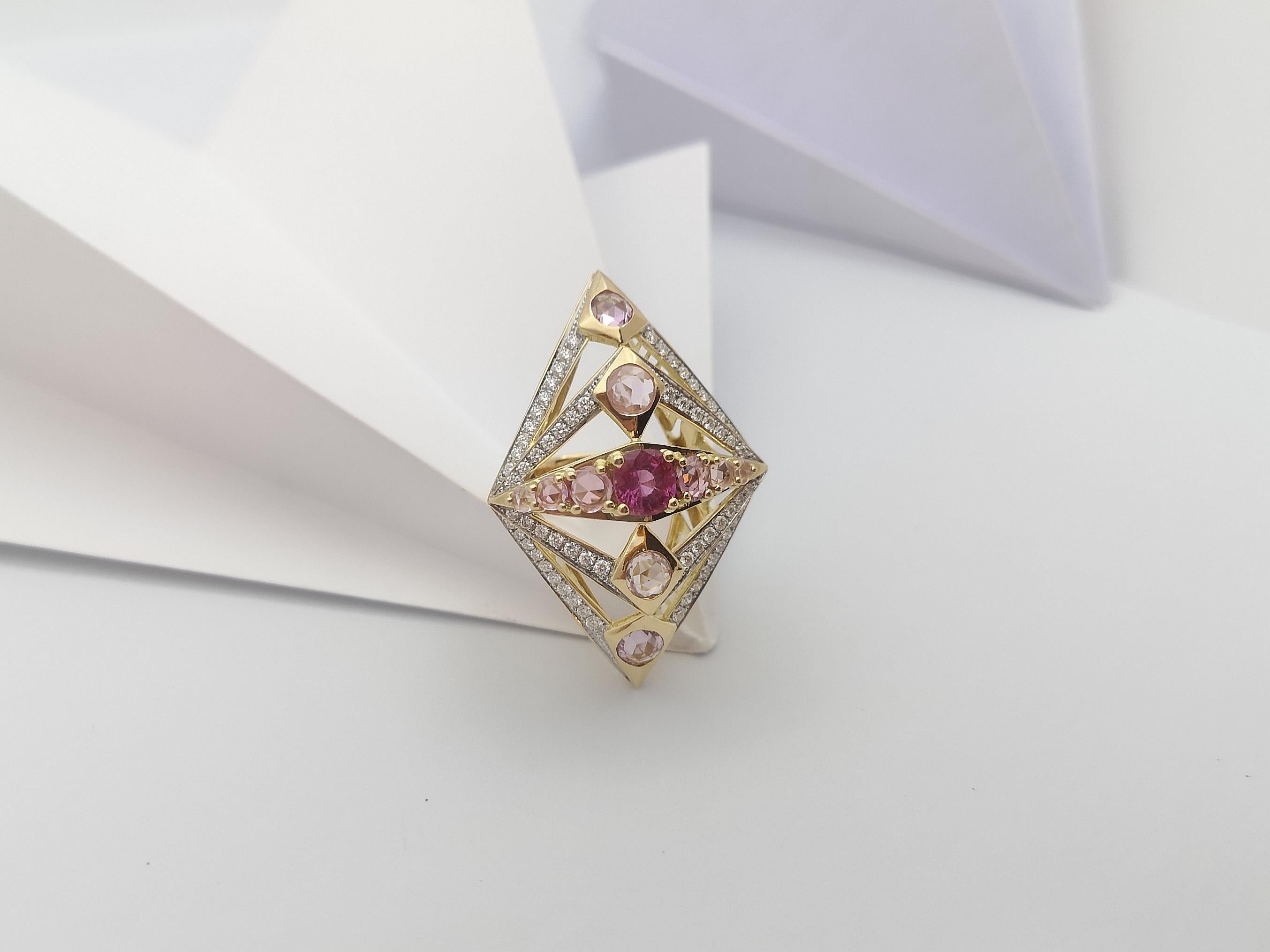 Pink Sapphire with Diamond Ring Set in 18 Karat Gold Settings For Sale 8