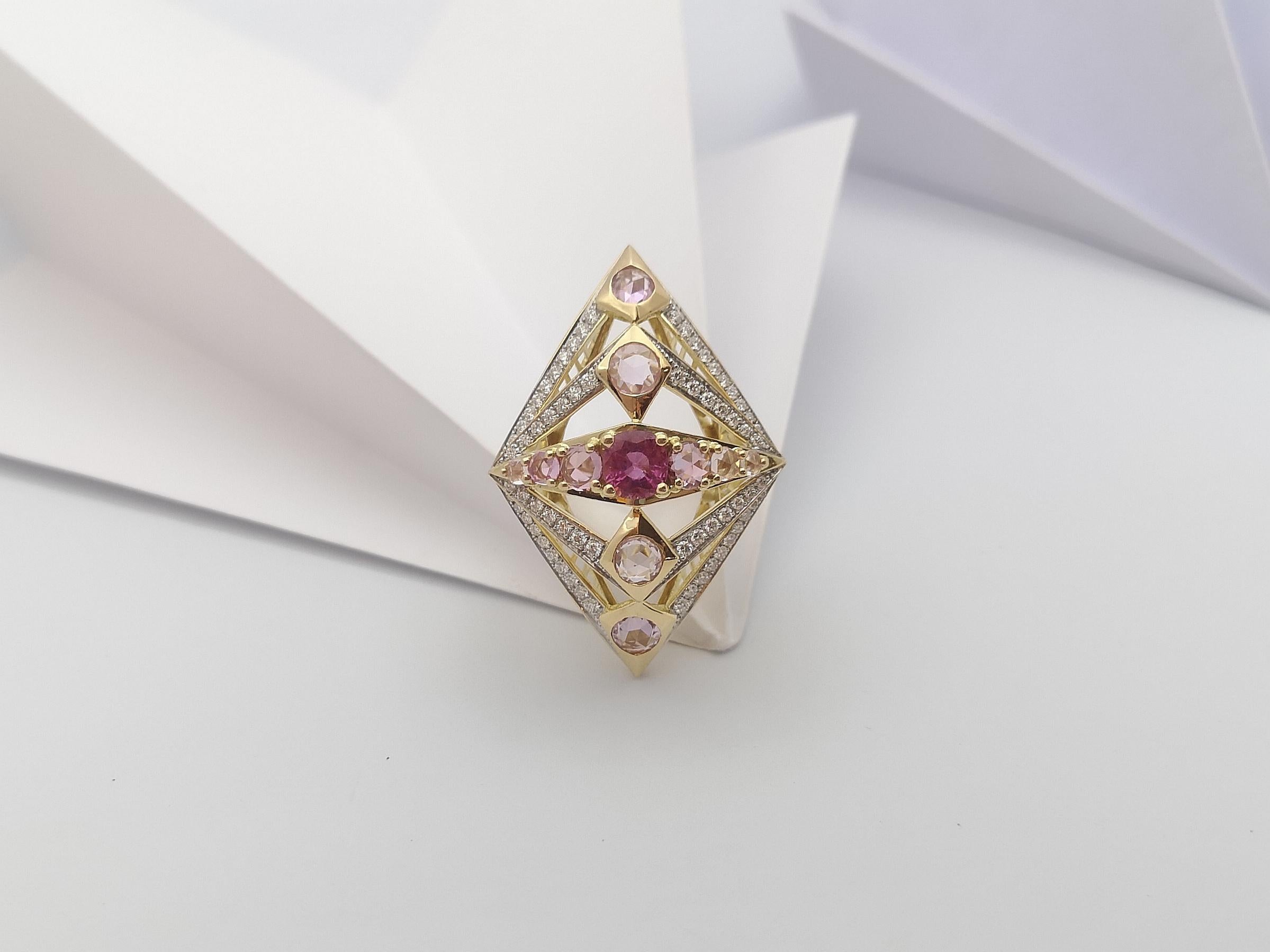Pink Sapphire with Diamond Ring Set in 18 Karat Gold Settings For Sale 9