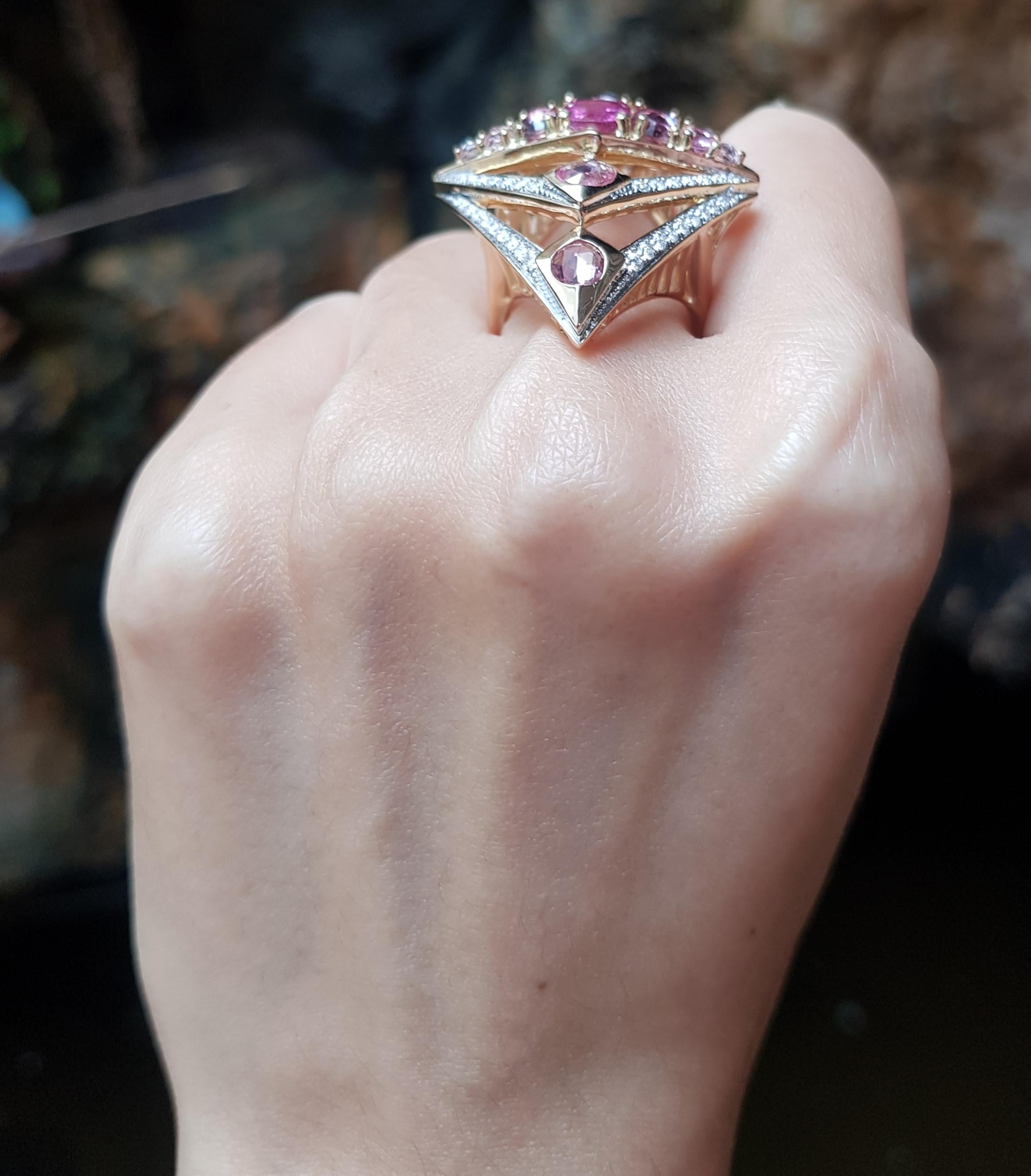 Contemporary Pink Sapphire with Diamond Ring Set in 18 Karat Gold Settings For Sale