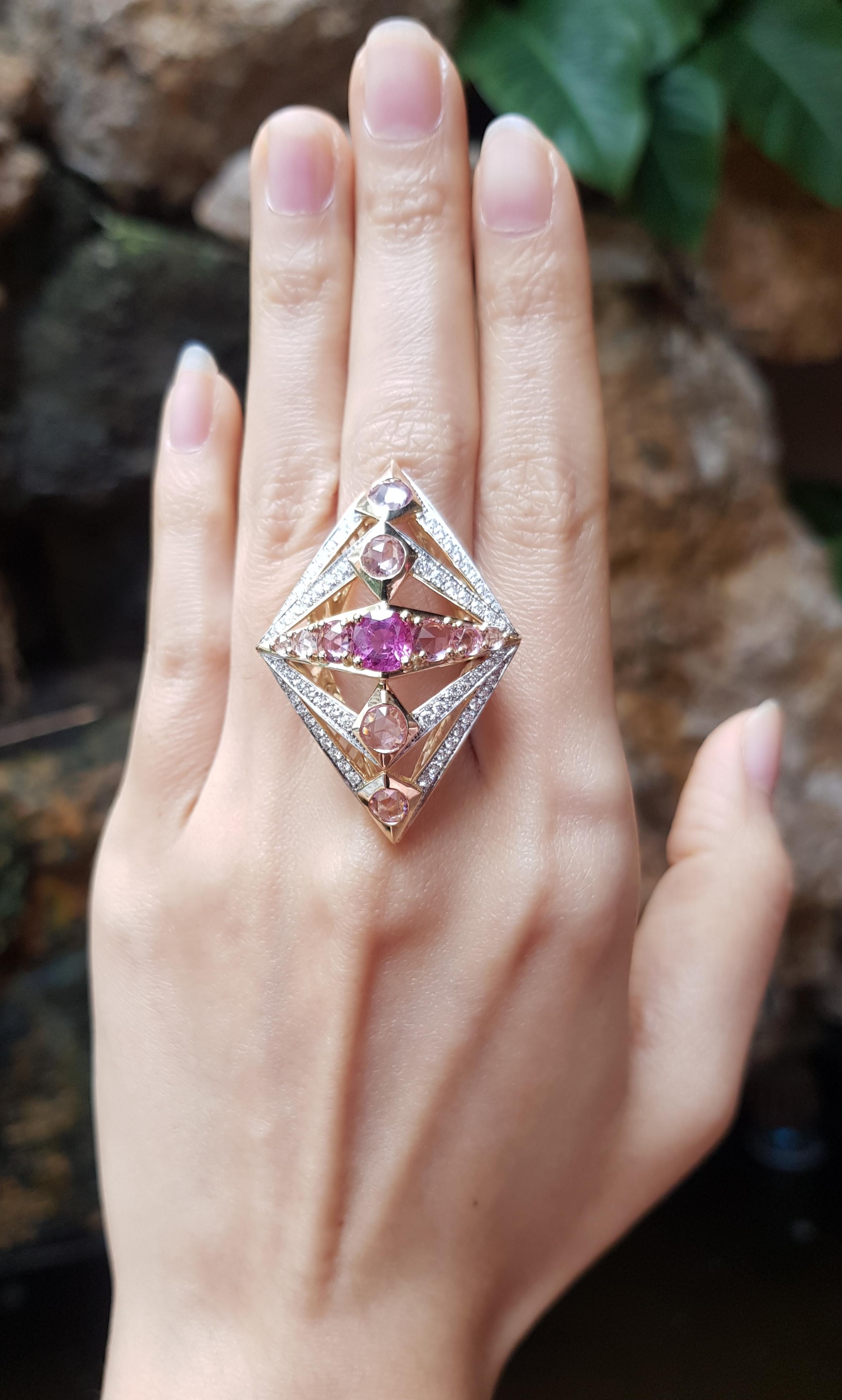 Women's Pink Sapphire with Diamond Ring Set in 18 Karat Gold Settings For Sale
