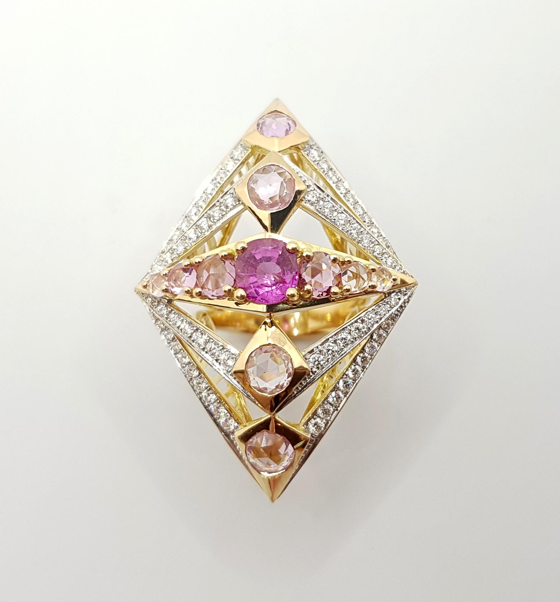 Pink Sapphire with Diamond Ring Set in 18 Karat Gold Settings For Sale 1