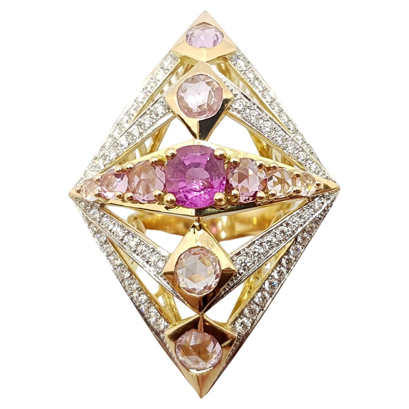 Pink Sapphire with Diamond Ring Set in 18 Karat Gold Settings For Sale