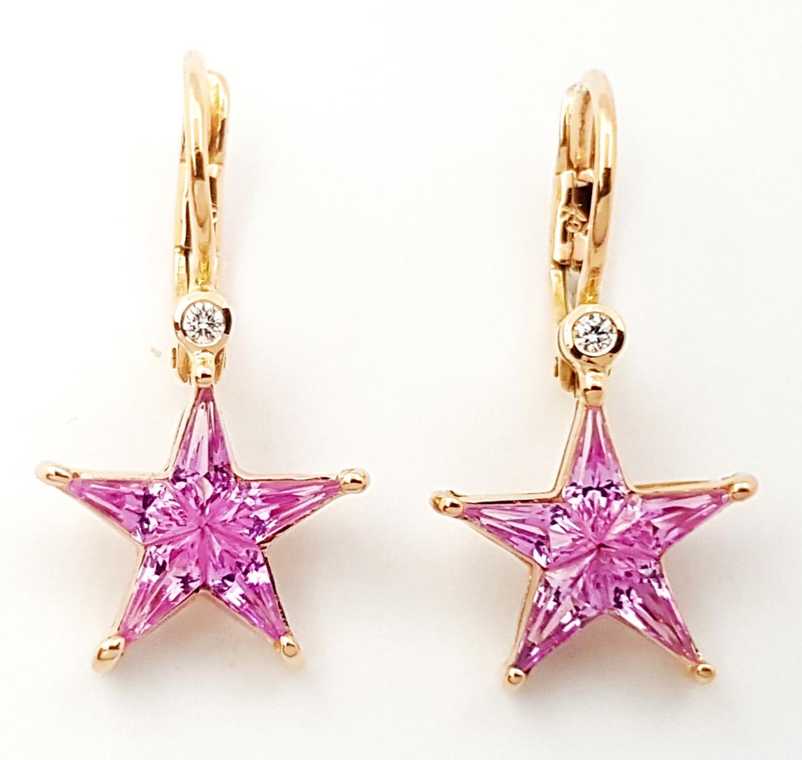 Contemporary Pink Sapphire with Diamond Star Earrings set in 18K Rose Gold Settings For Sale
