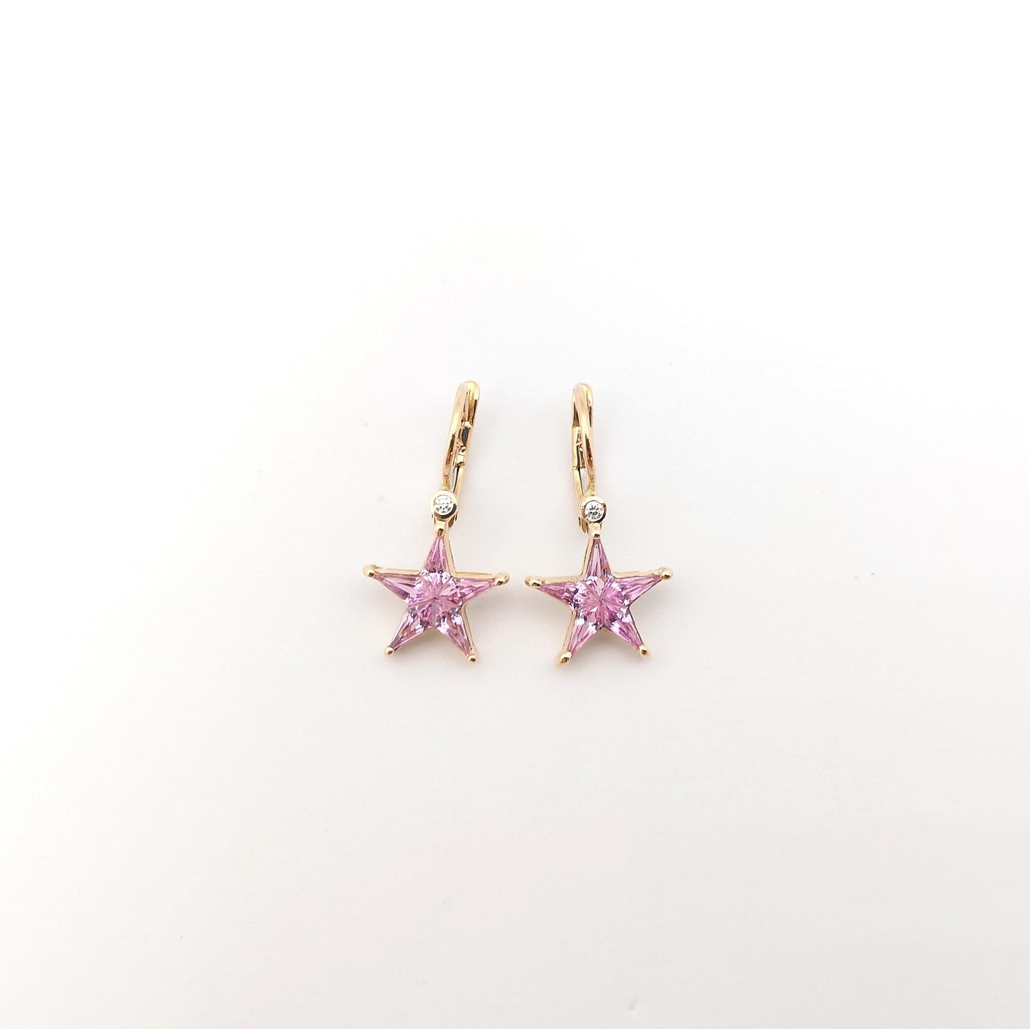 Mixed Cut Pink Sapphire with Diamond Star Earrings set in 18K Rose Gold Settings For Sale