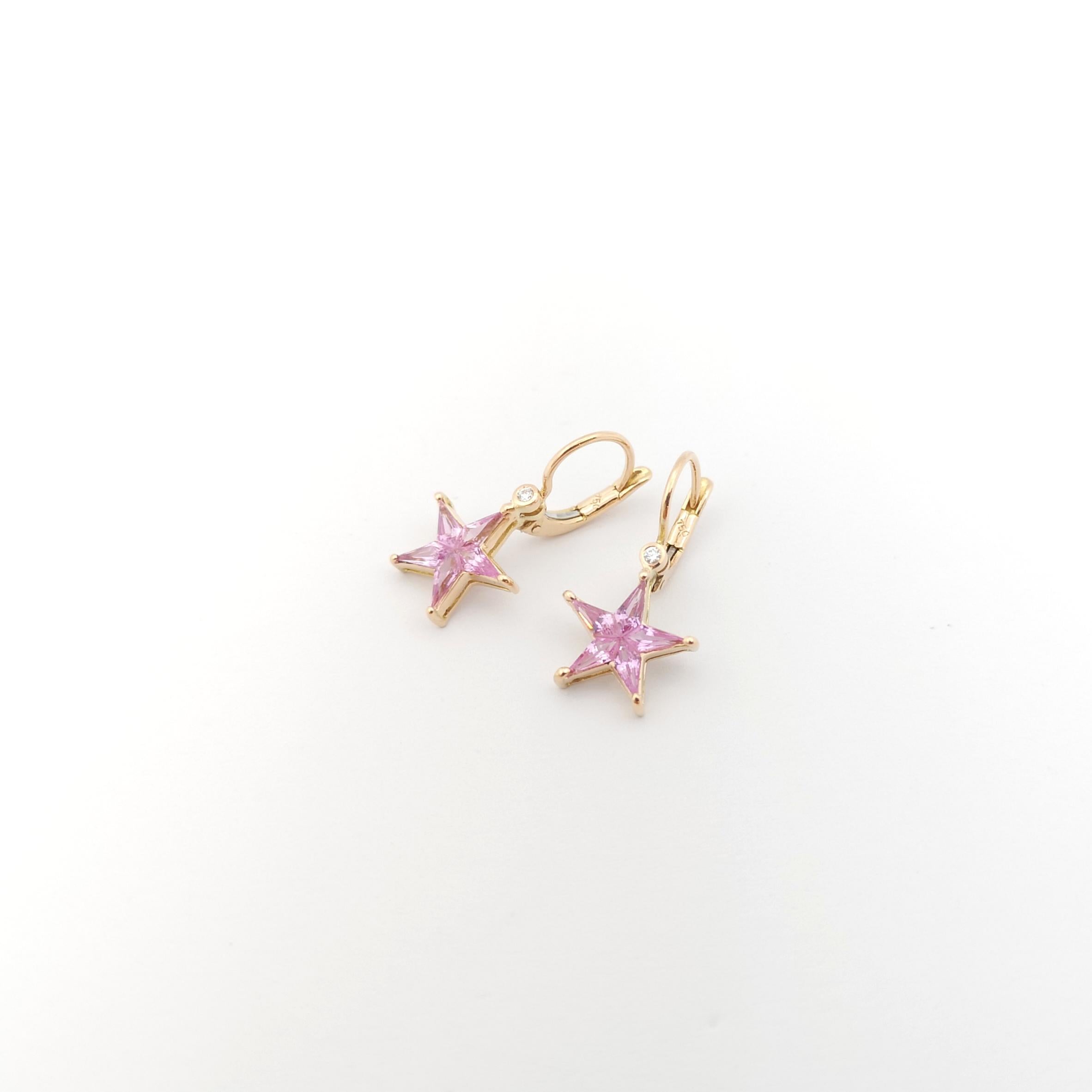 Women's Pink Sapphire with Diamond Star Earrings set in 18K Rose Gold Settings For Sale