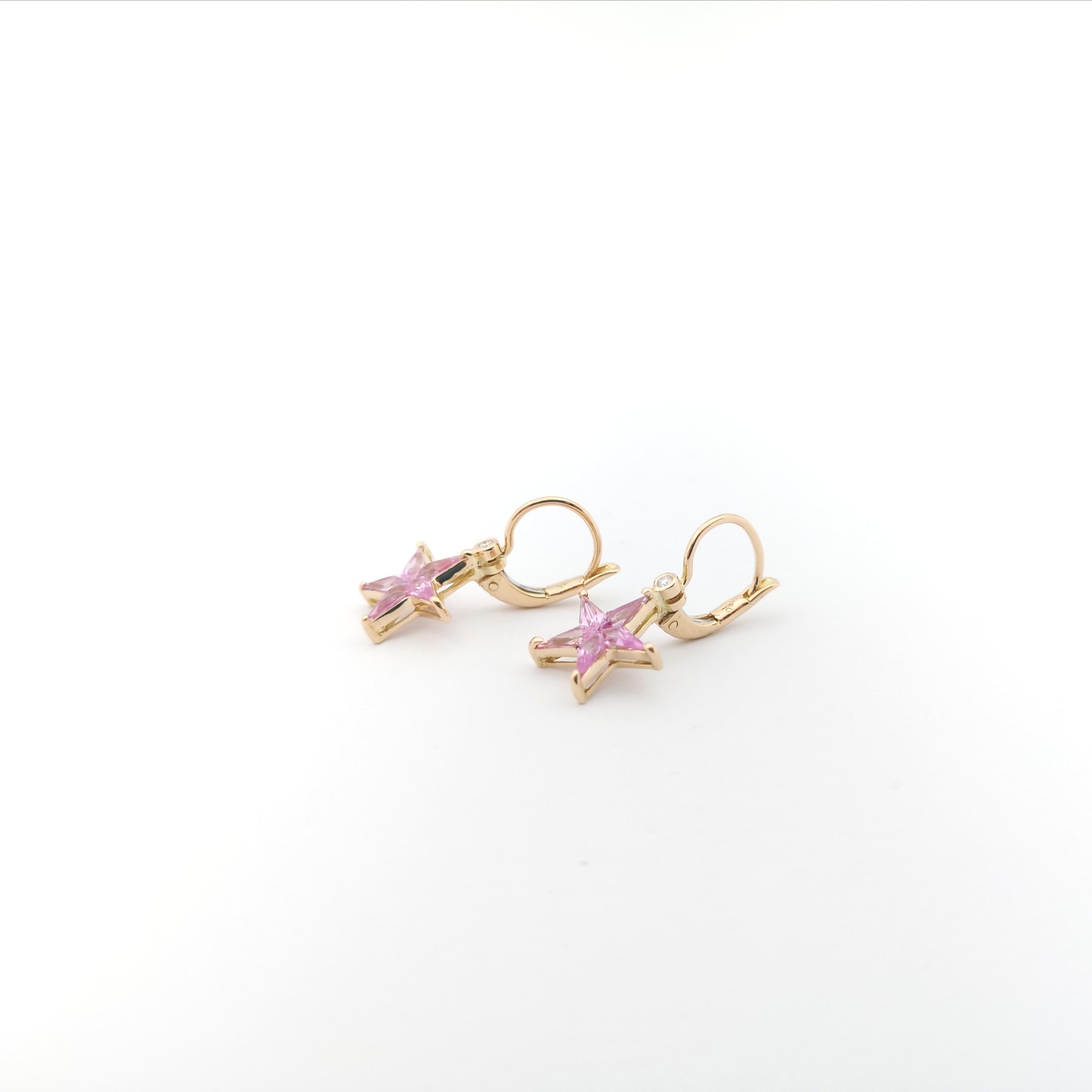 Pink Sapphire with Diamond Star Earrings set in 18K Rose Gold Settings For Sale 1