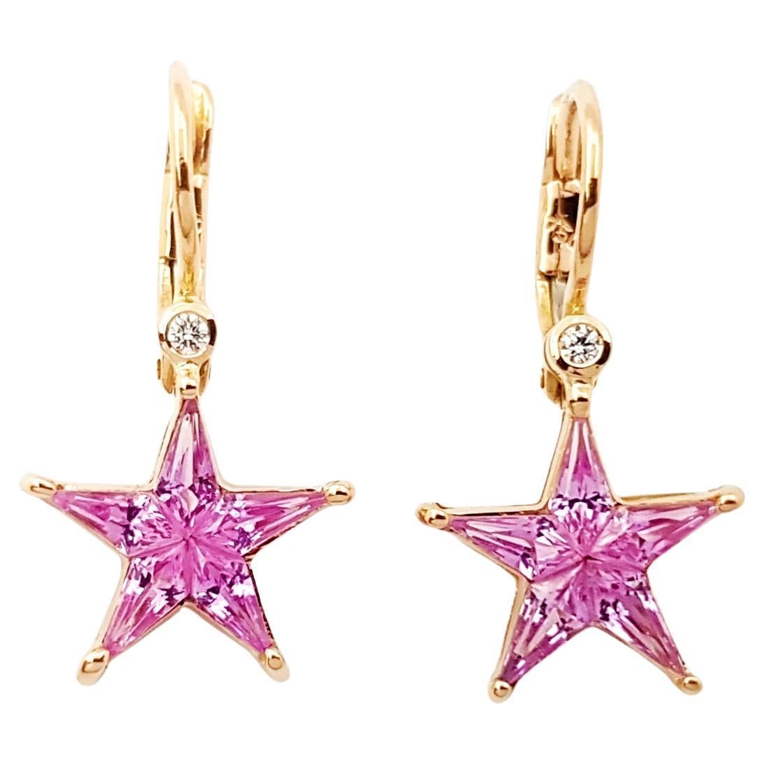 Pink Sapphire with Diamond Star Earrings set in 18K Rose Gold Settings For Sale