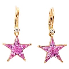 Pink Sapphire with Diamond Star Earrings set in 18K Rose Gold Settings
