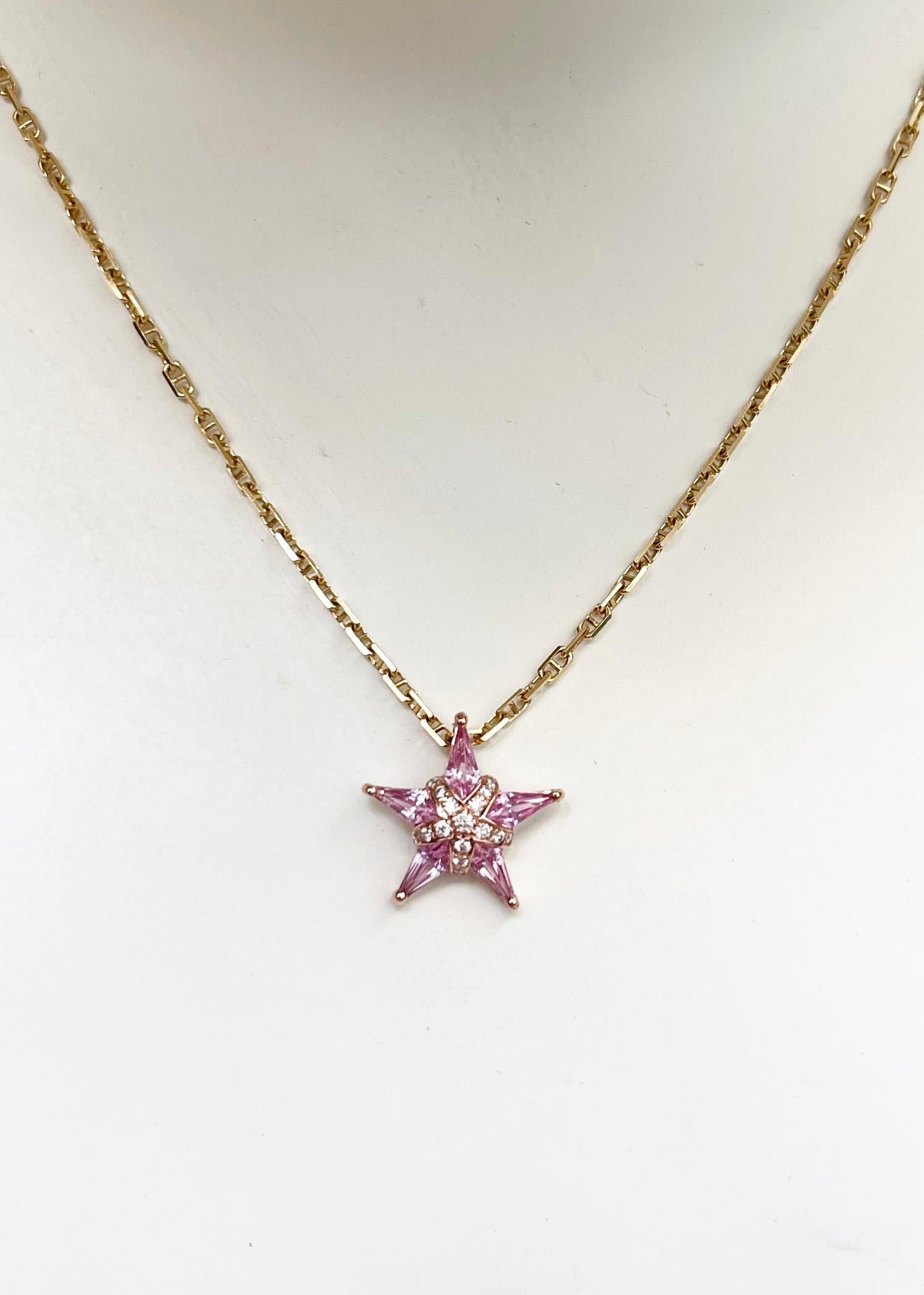 Pink Sapphire 0.63 carat with Diamond 0.06 carat Pendant set in 18K Rose Gold Settings
(chain not included)

Width: 1.5 cm 
Length: 1.5 cm
Total Weight: 0.98 grams

