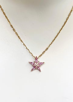 Pink Sapphire with Diamond Star Pendant set in 18K Rose Gold Settings