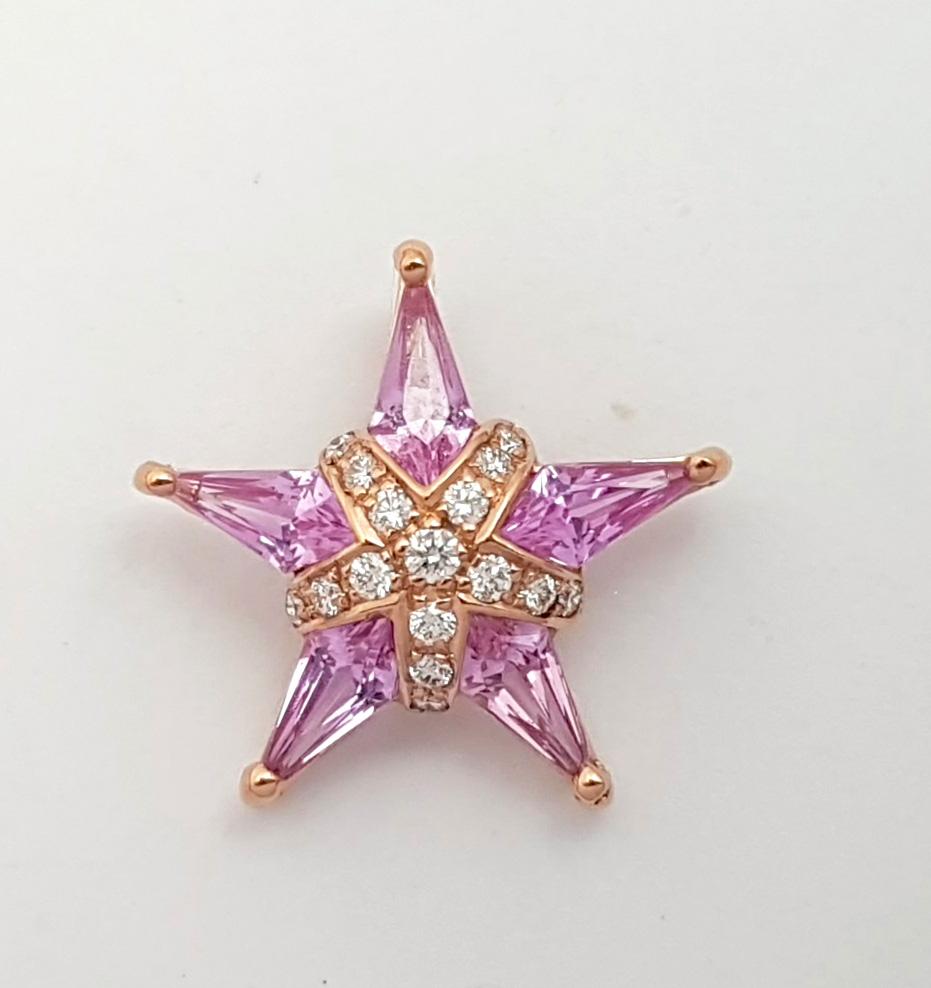 Contemporary Pink Sapphire with Diamond Star Pendant set in 18K Rose Gold Settings For Sale