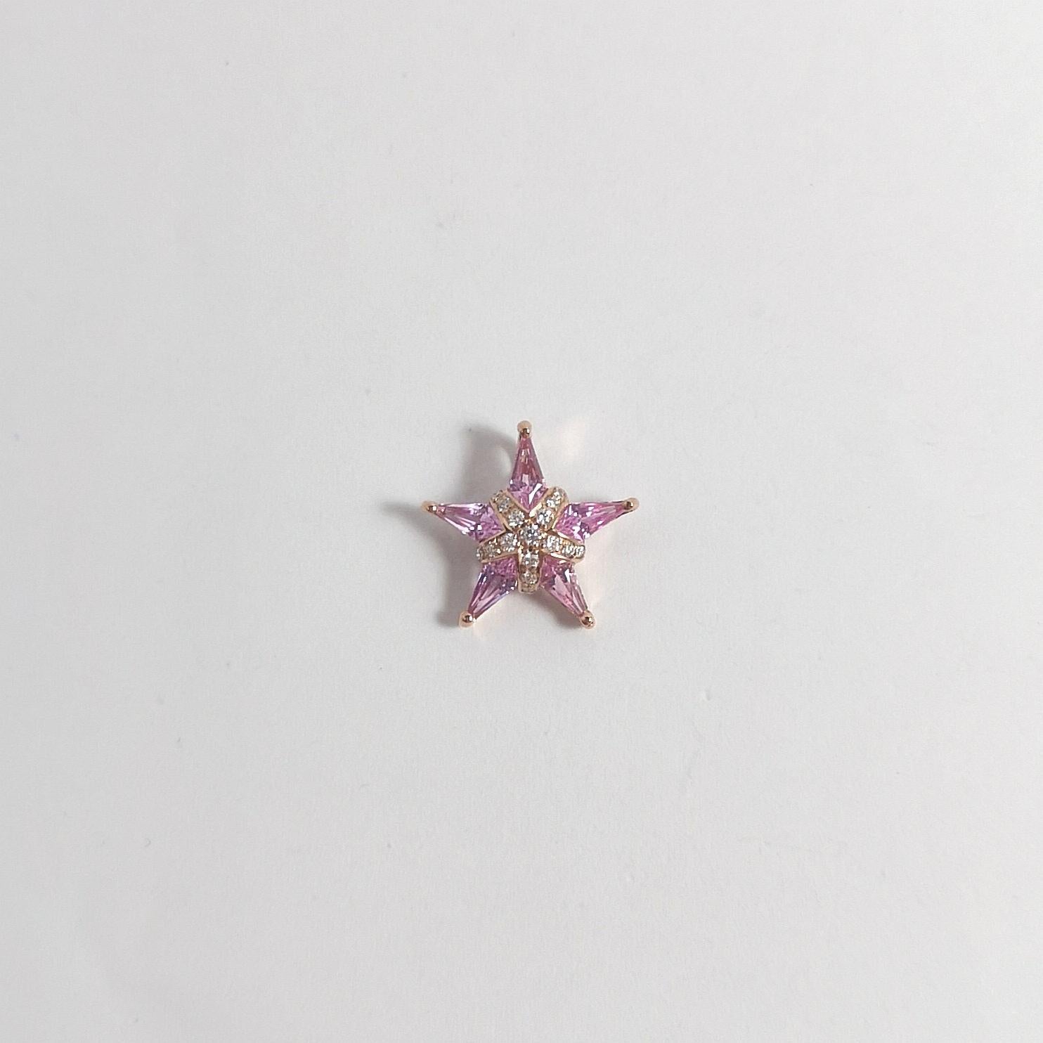 Mixed Cut Pink Sapphire with Diamond Star Pendant set in 18K Rose Gold Settings For Sale