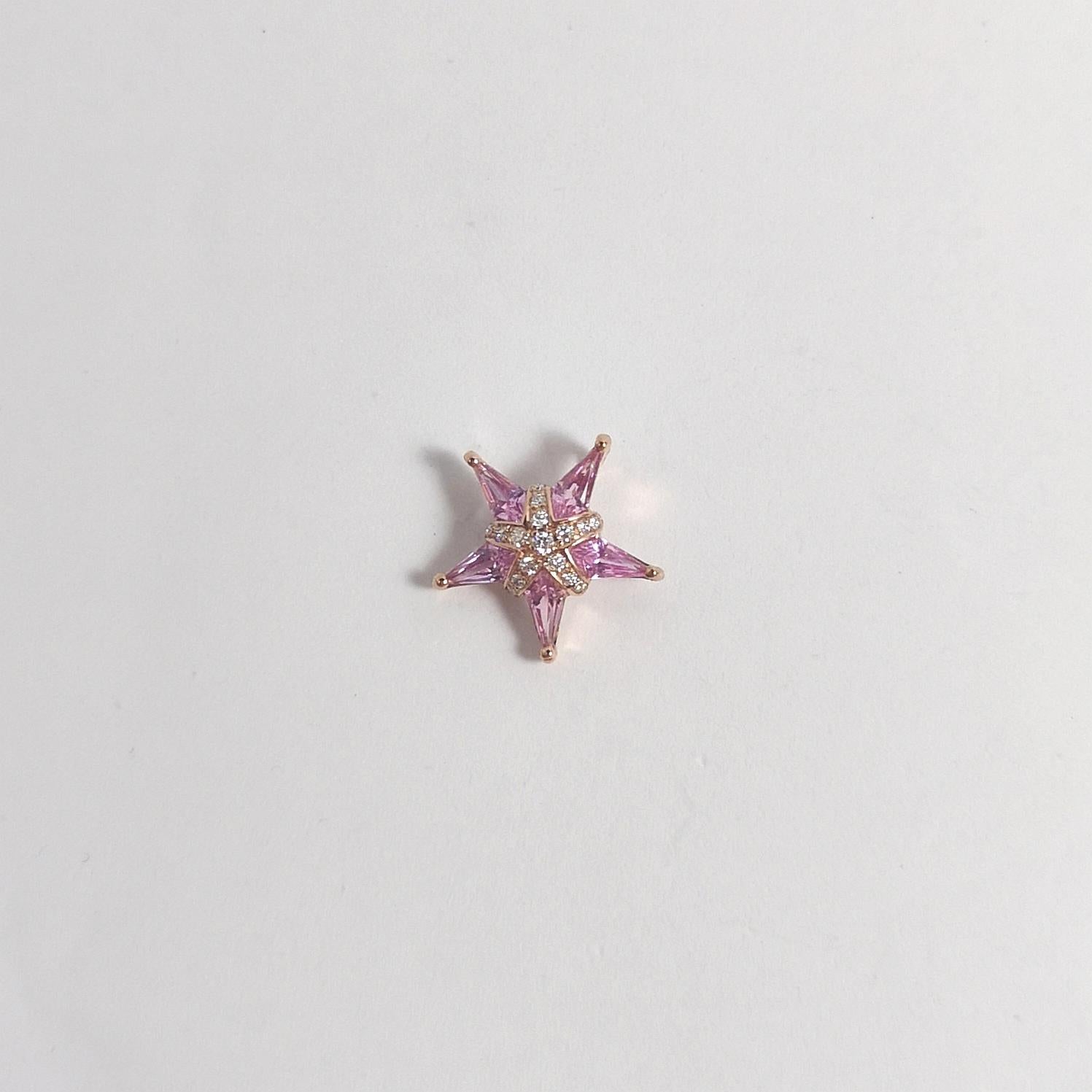 Pink Sapphire with Diamond Star Pendant set in 18K Rose Gold Settings In New Condition For Sale In Bangkok, TH