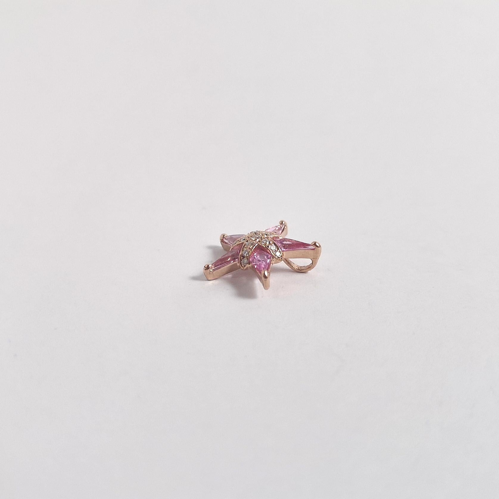Women's Pink Sapphire with Diamond Star Pendant set in 18K Rose Gold Settings For Sale
