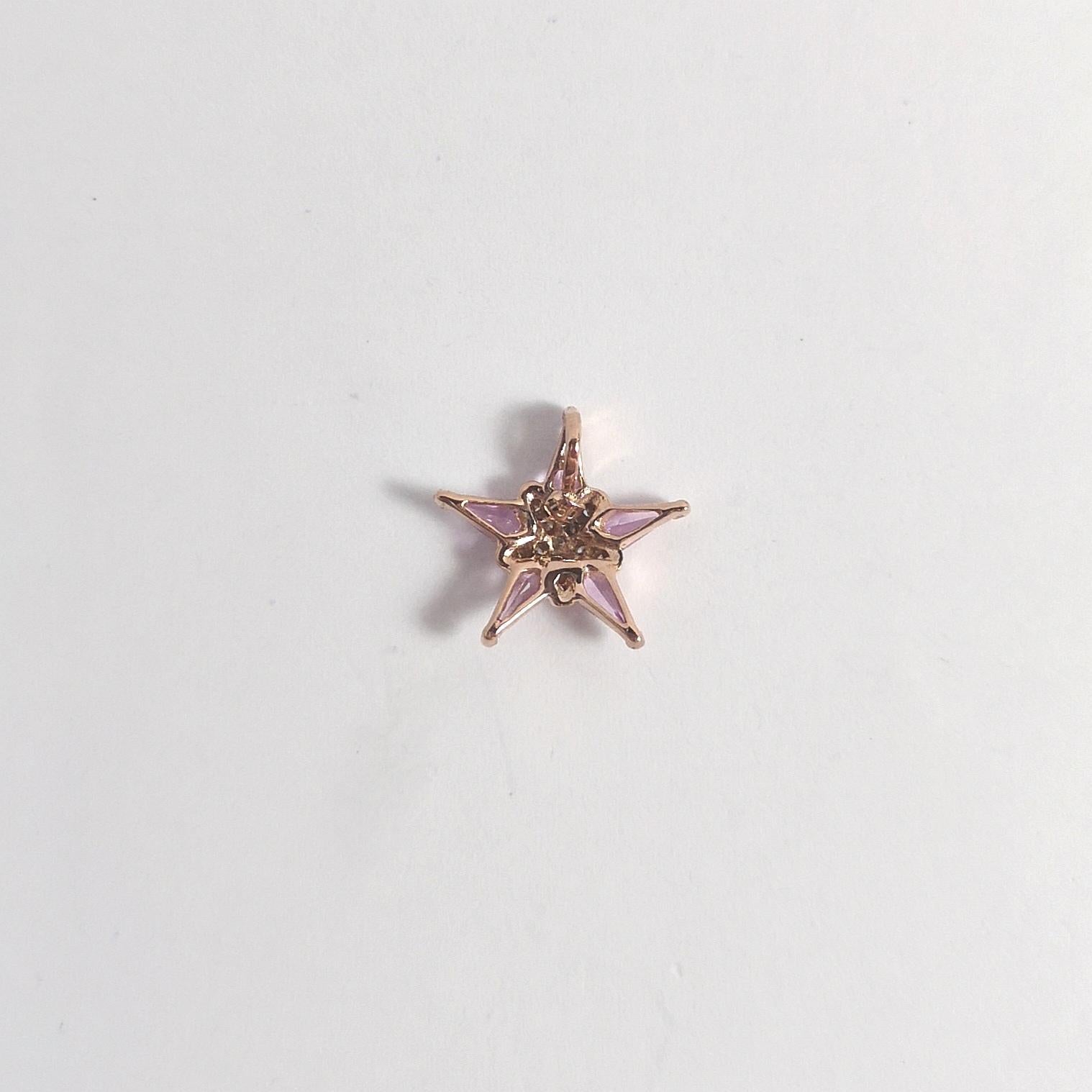 Pink Sapphire with Diamond Star Pendant set in 18K Rose Gold Settings For Sale 1