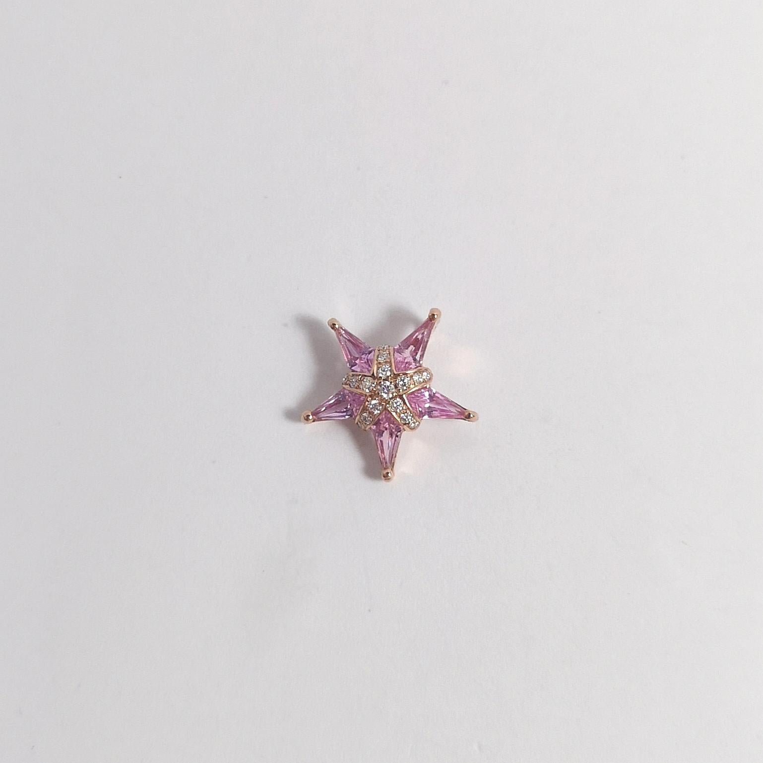 Pink Sapphire with Diamond Star Pendant set in 18K Rose Gold Settings For Sale 2