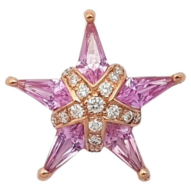 Pink Sapphire with Diamond Star Pendant set in 18K Rose Gold Settings For Sale