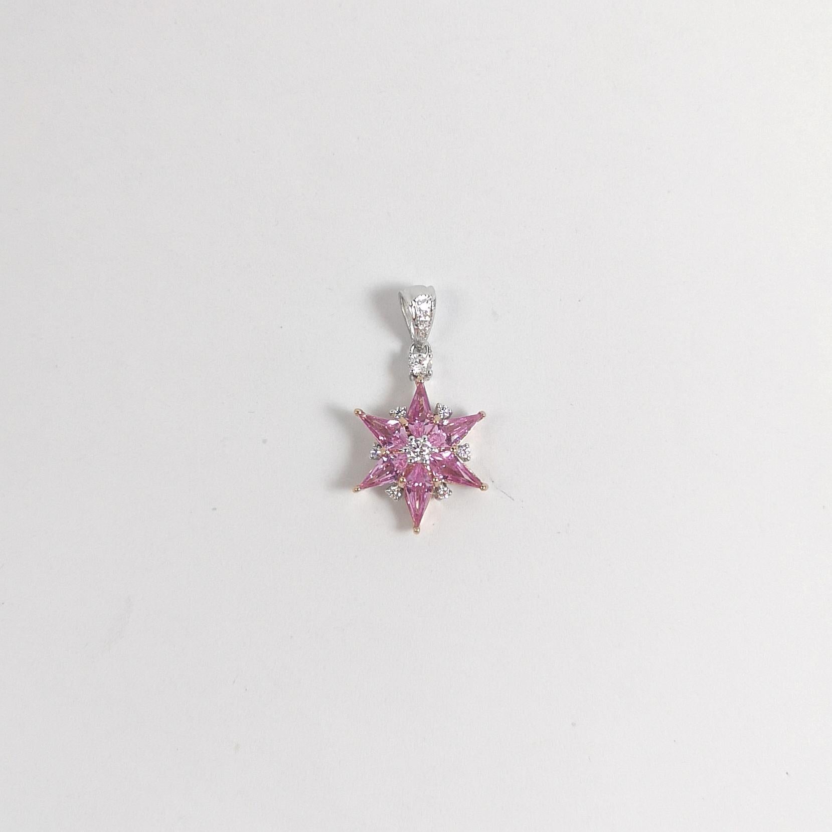 Ciondolo a stella con zaffiro rosa e diamante in oro rosa/bianco 18 carati in vendita 4