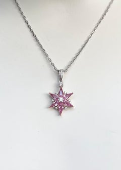 Pink Sapphire with Diamond Star Pendant set in 18K Rose/White Gold Settings
