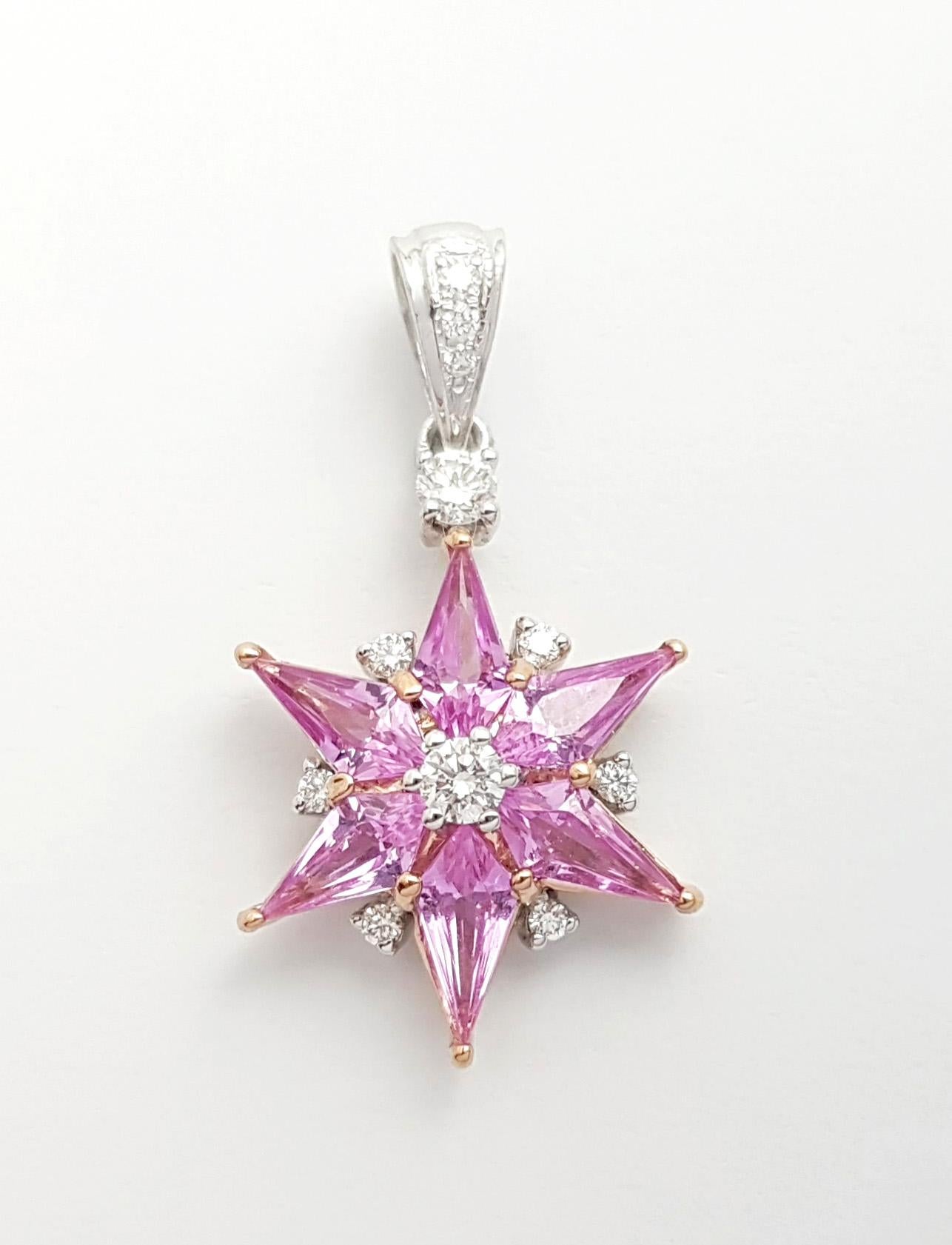 Contemporaneo Ciondolo a stella con zaffiro rosa e diamante in oro rosa/bianco 18 carati in vendita