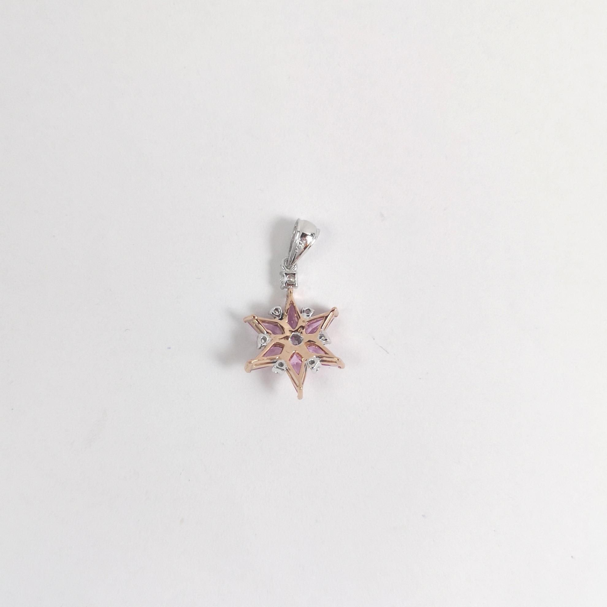Taglio misto Ciondolo a stella con zaffiro rosa e diamante in oro rosa/bianco 18 carati in vendita