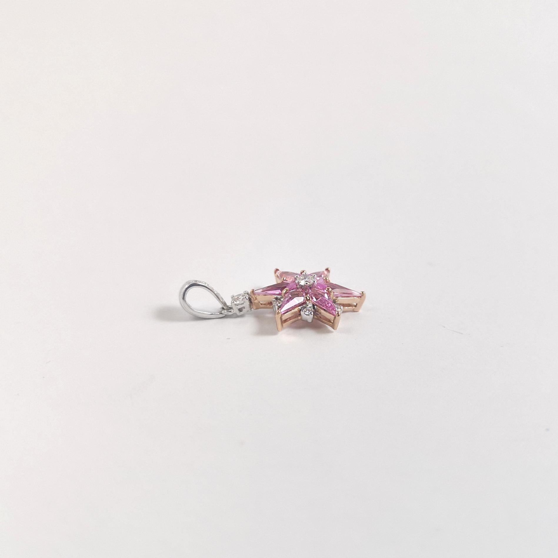 Ciondolo a stella con zaffiro rosa e diamante in oro rosa/bianco 18 carati In condizioni Nuovo in vendita a Bangkok, TH
