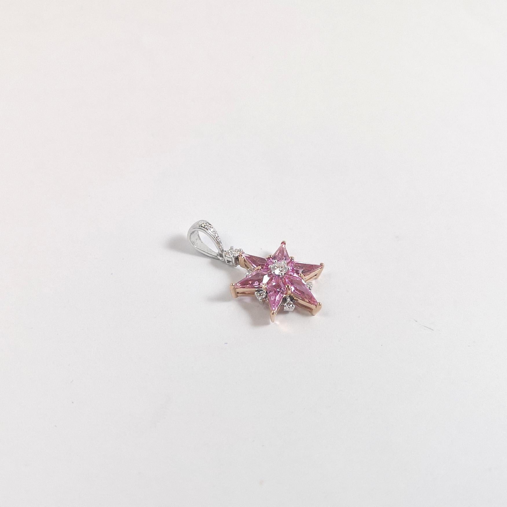 Donna Ciondolo a stella con zaffiro rosa e diamante in oro rosa/bianco 18 carati in vendita