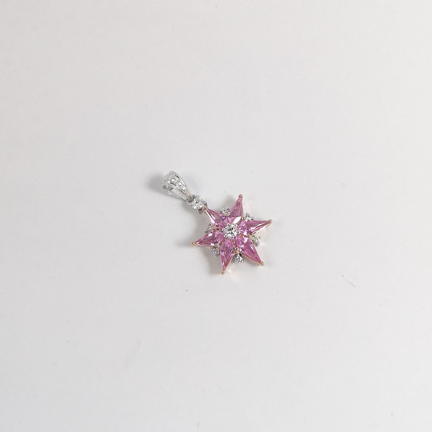 Ciondolo a stella con zaffiro rosa e diamante in oro rosa/bianco 18 carati in vendita 1
