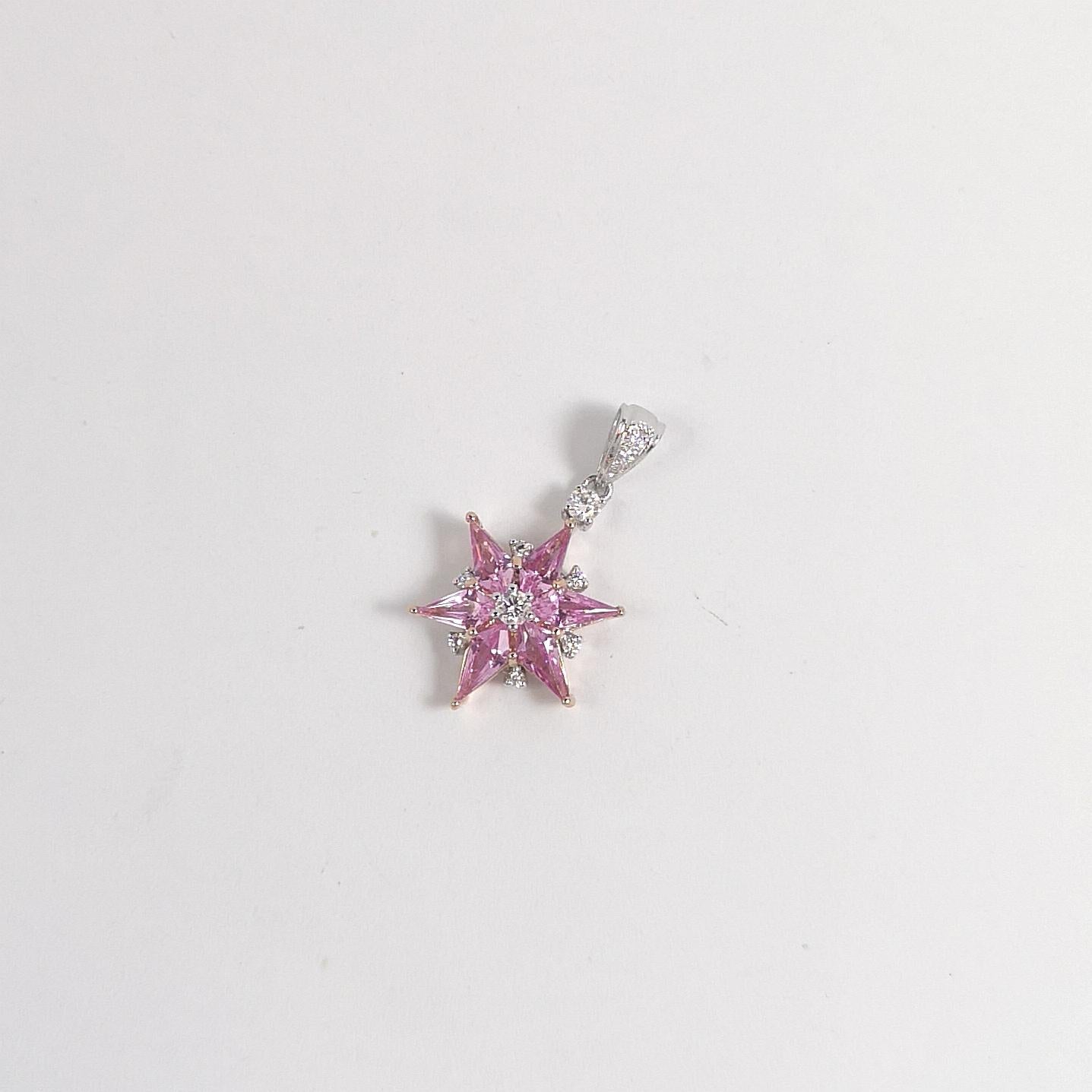 Ciondolo a stella con zaffiro rosa e diamante in oro rosa/bianco 18 carati in vendita 2