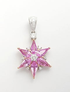Pink Sapphire with Diamond Star Pendant set in 18K Rose/White Gold Settings