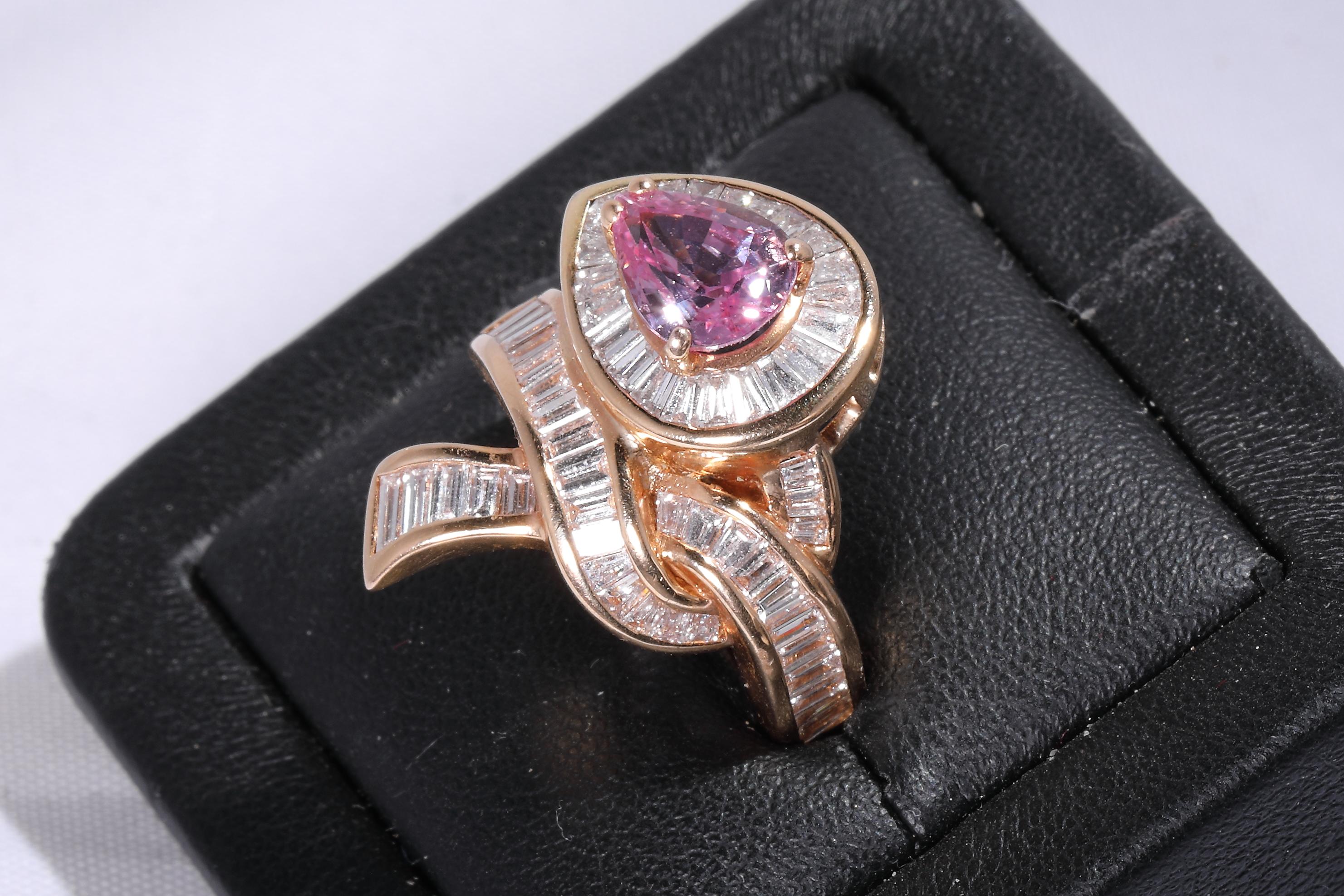 Baguette Cut Pink Sapphire with Diamonds in Rose Gold