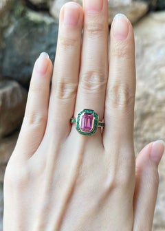 Pink Sapphire with Emerald Ring set in 18K Rose Gold Settings