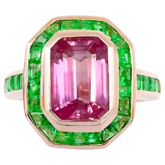 Pink Sapphire with Emerald Ring set in 18K Rose Gold Settings