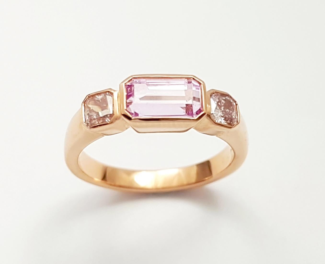 Pink Sapphire with Pink Diamond Ring set in 18K Rose Gold Settings For Sale 6